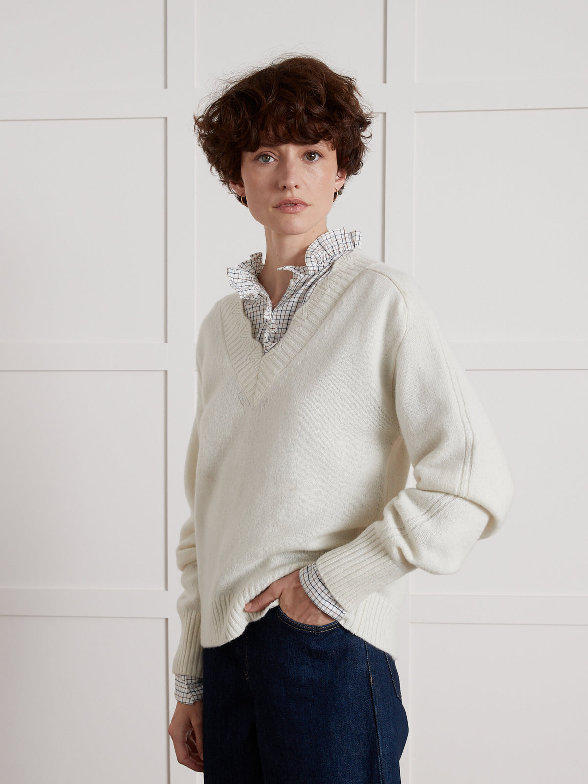 Pull col V laine mérinos RWS* femme
