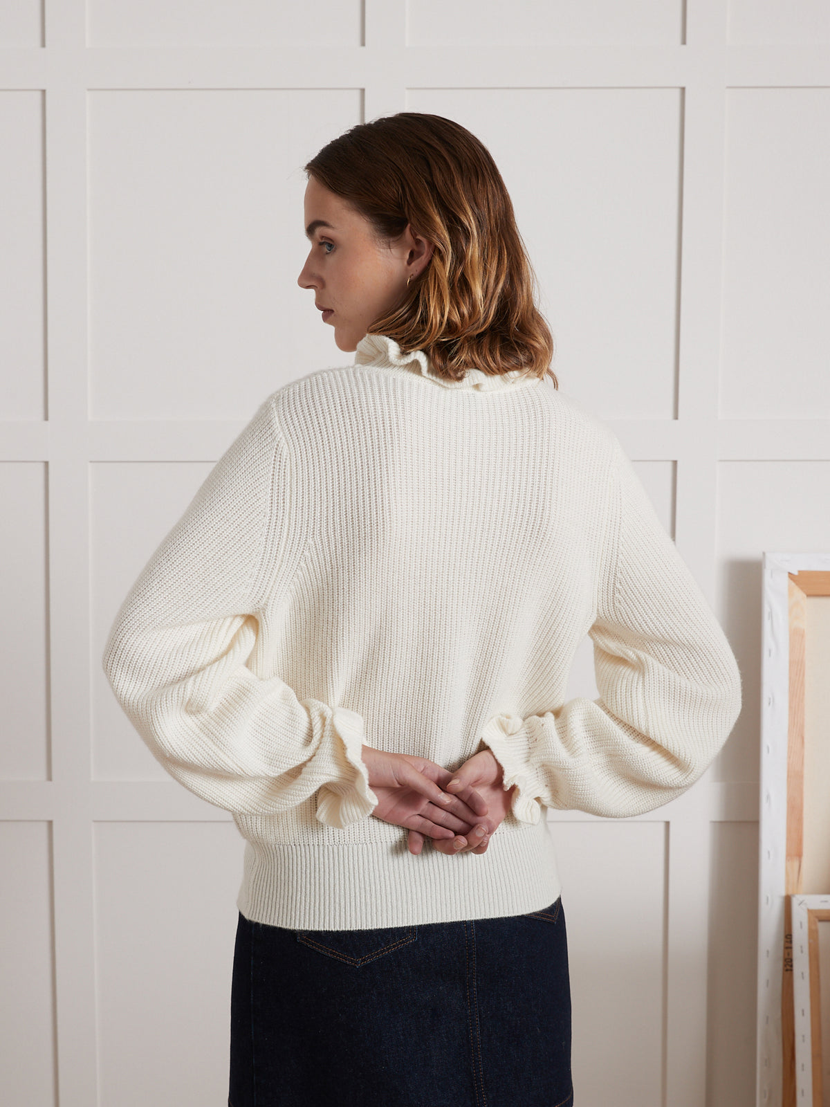 Pull col volanté femme