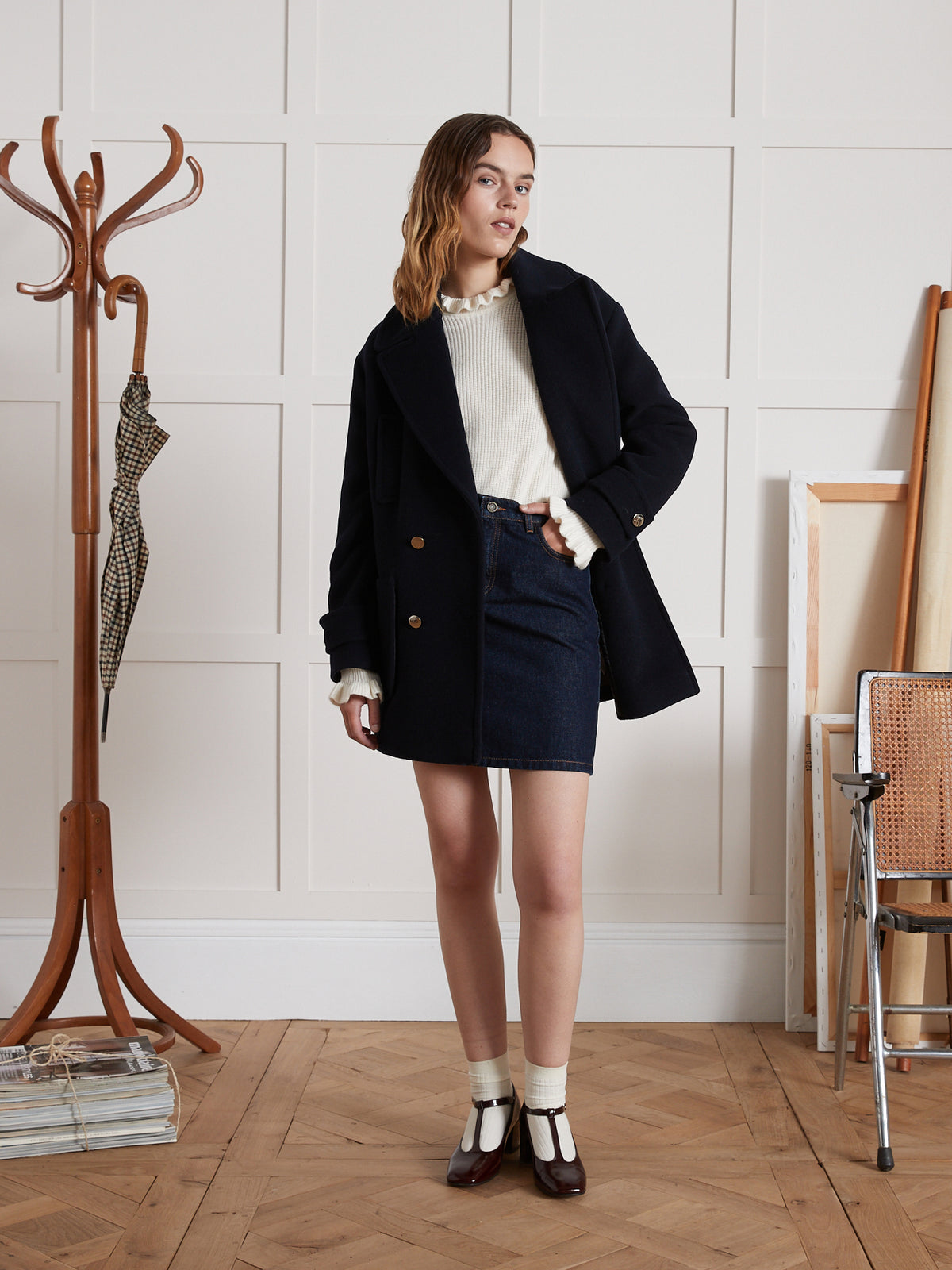 Pull col volanté femme
