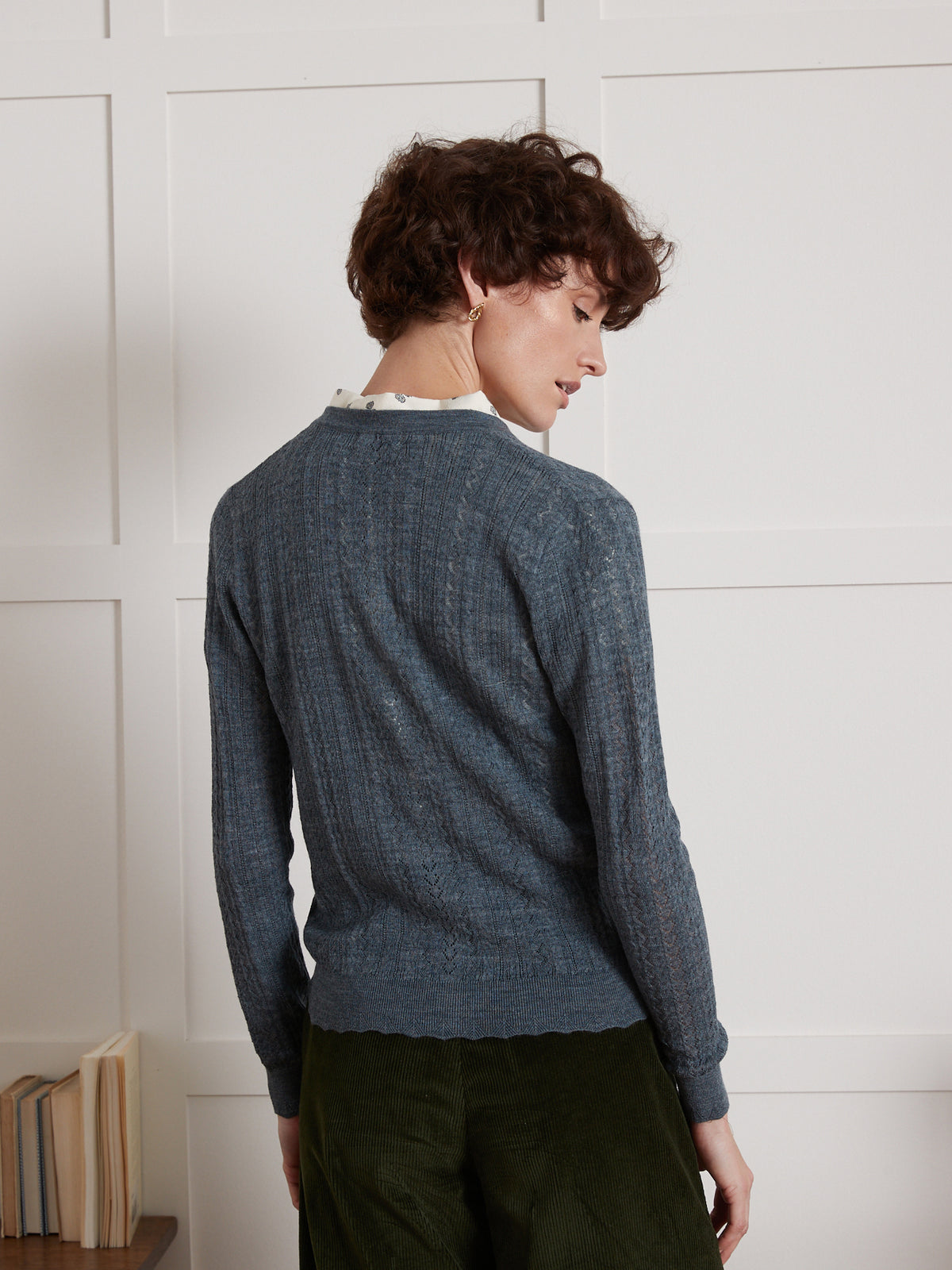 Cardigan boutonné maille ajourée femme