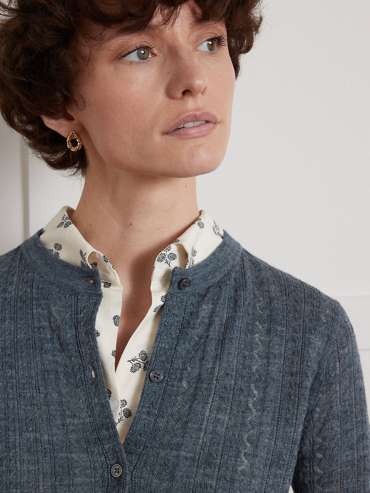 Cardigan boutonné maille ajourée femme