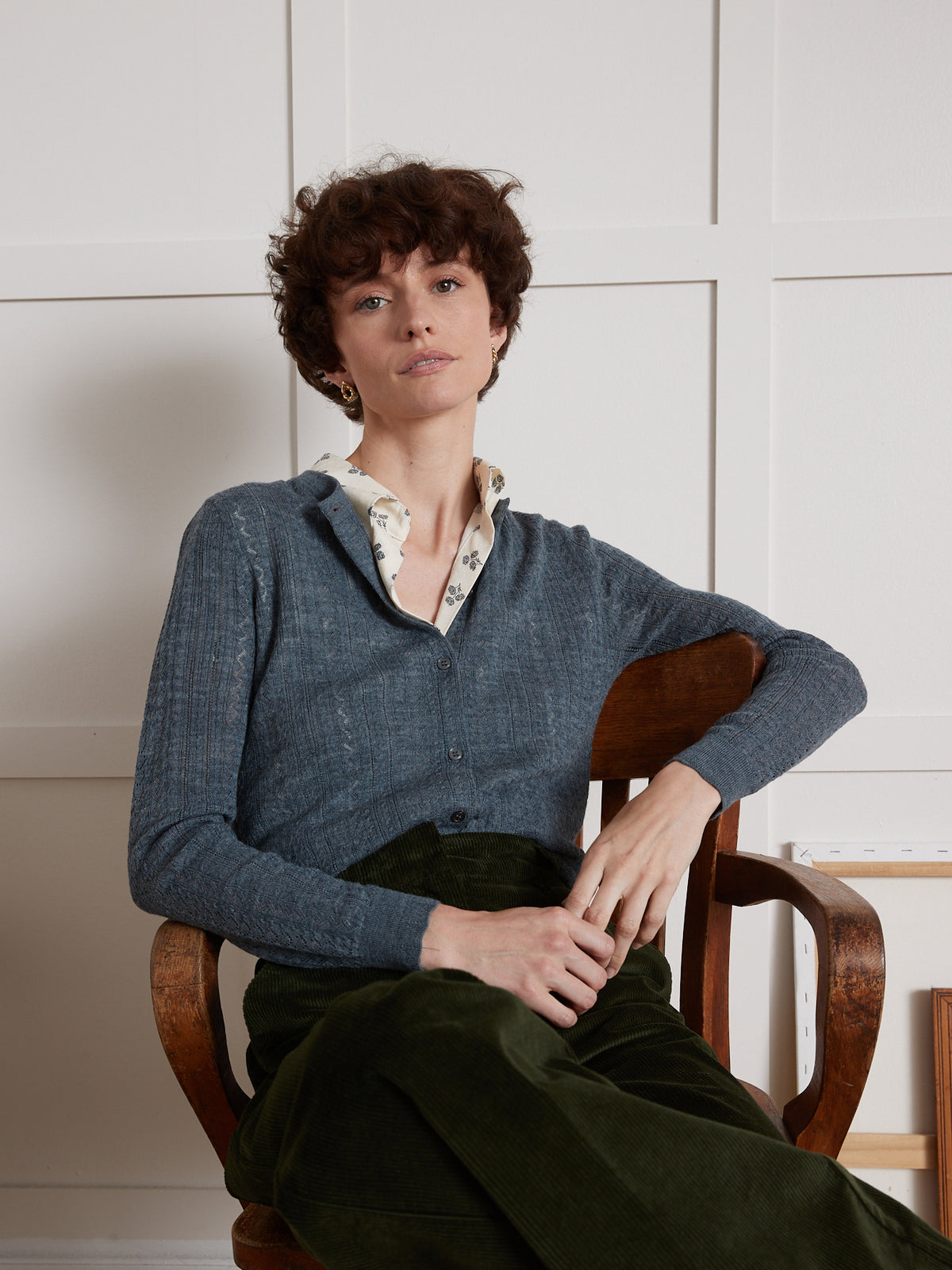 Cardigan boutonné maille ajourée femme
