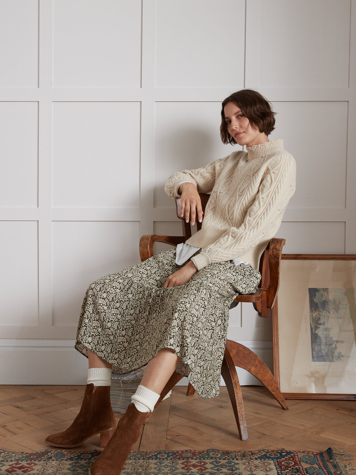 Pull torsadé col montant femme