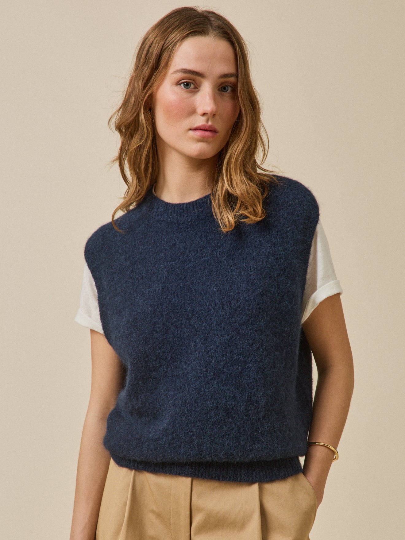 Pull sans manches femme mélange alpaga