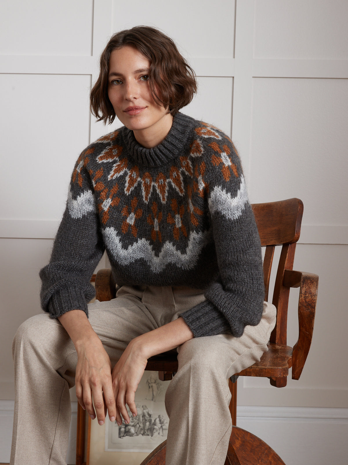 Damenpullover aus Kid Mohair-Mischung mit Jacquard