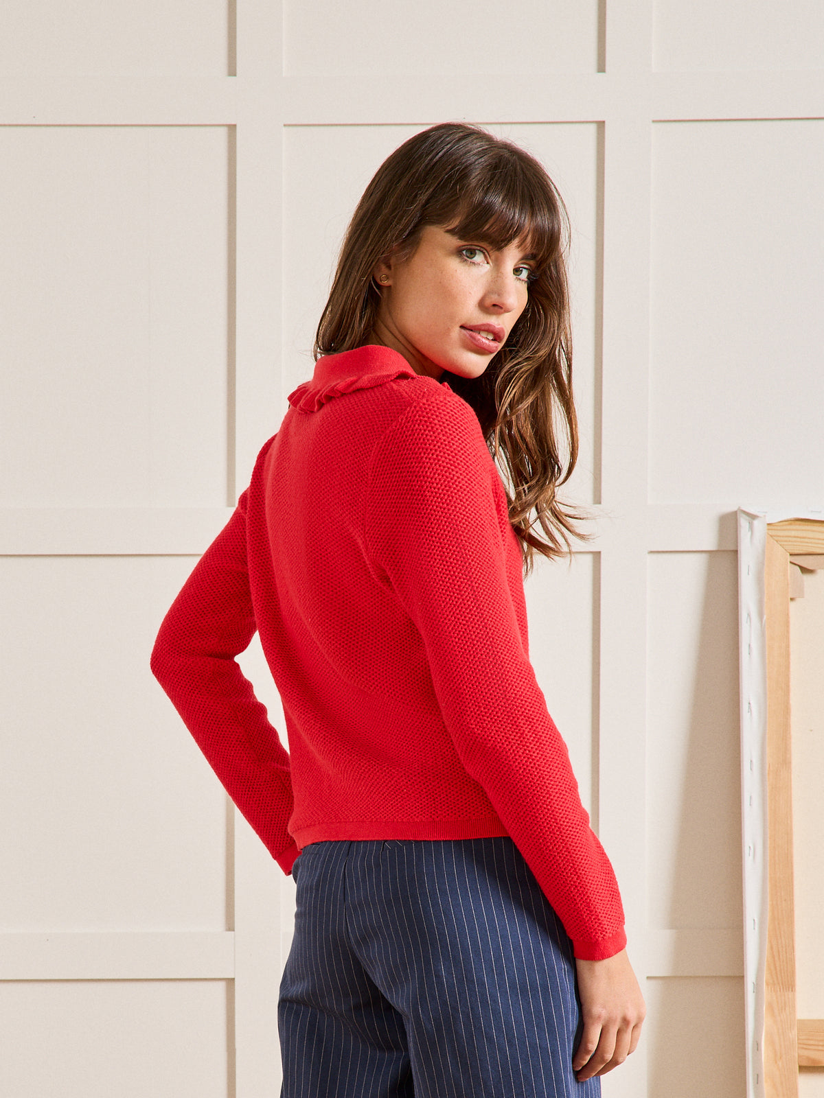 Pull polo volanté femme coton biologique et cachemire