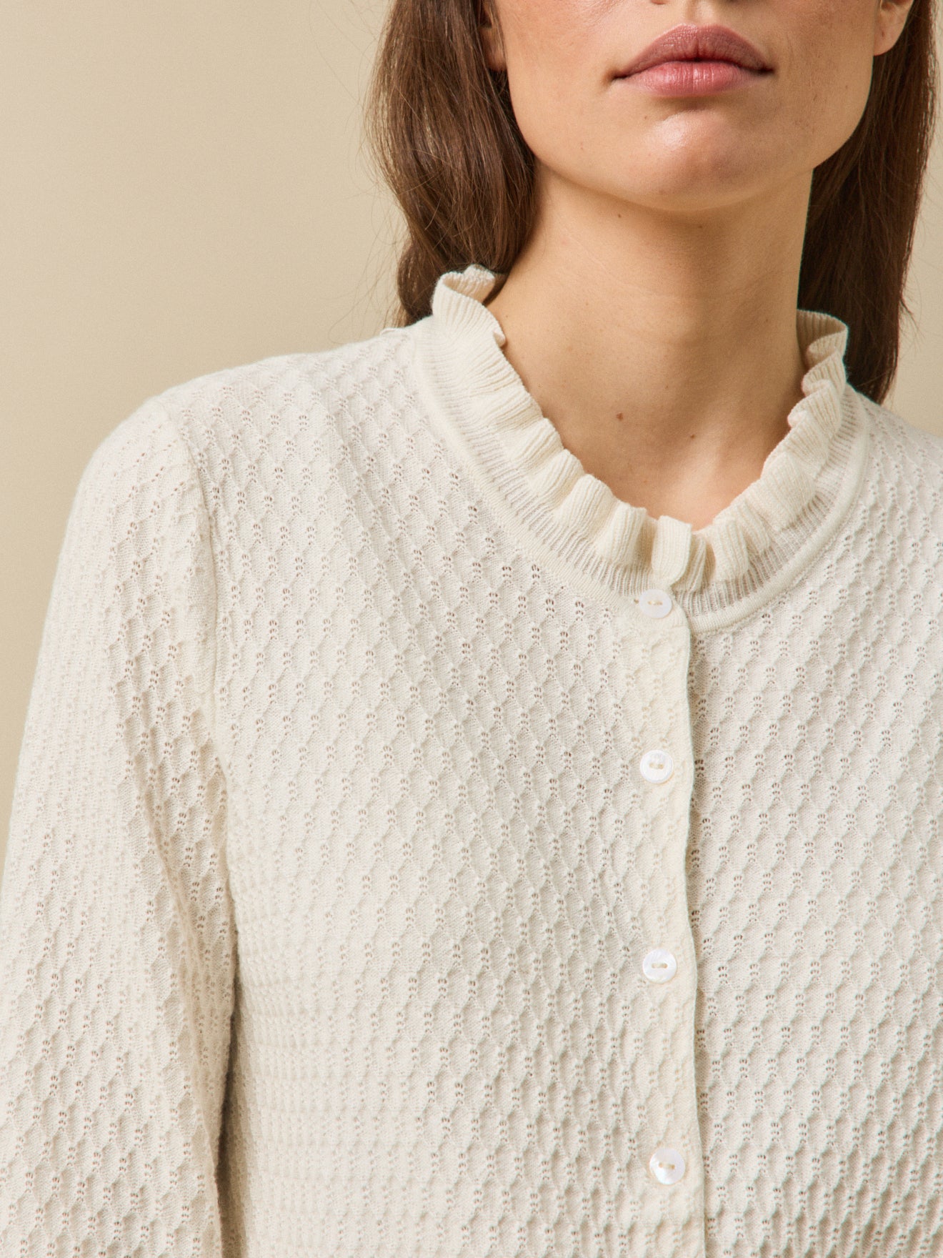 Cardigan col volanté femme coton biologique et cachemire