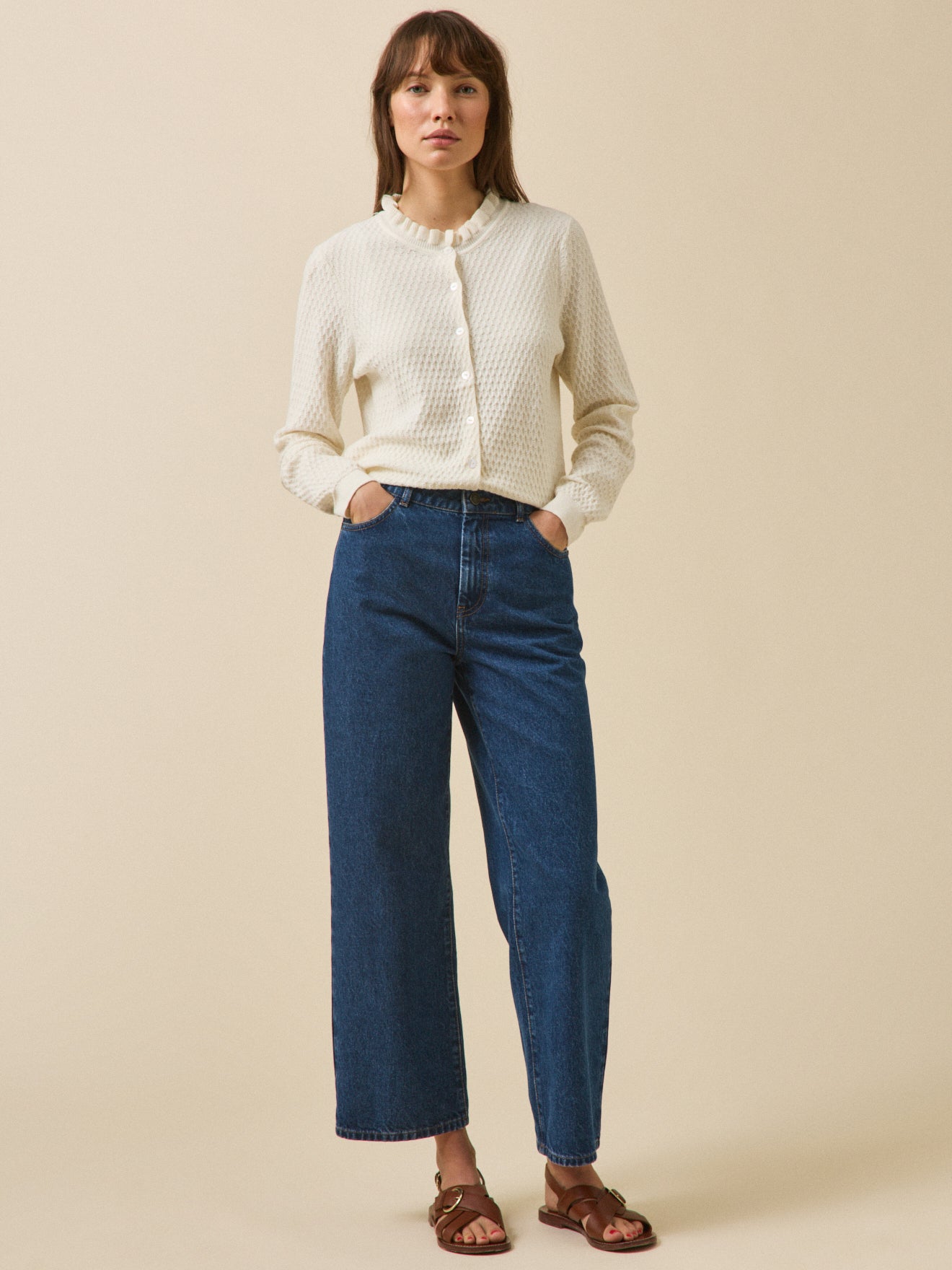 Cardigan col volanté femme coton biologique et cachemire