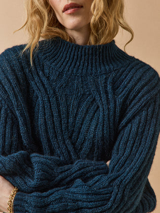 Pull torsades col montant femme