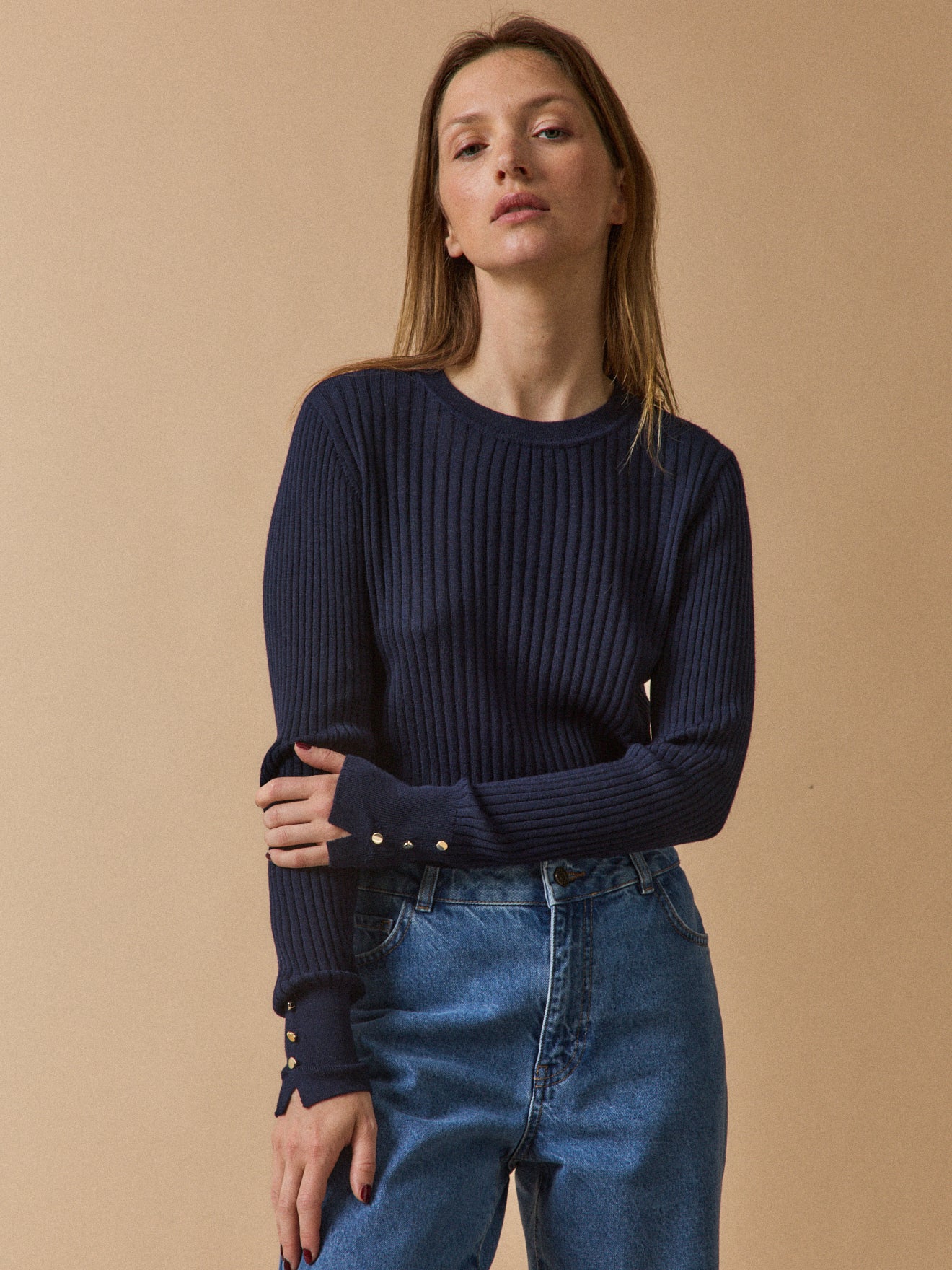 Damen-Rollkragenpullover aus Rippenstrick aus RWS*-Wolle