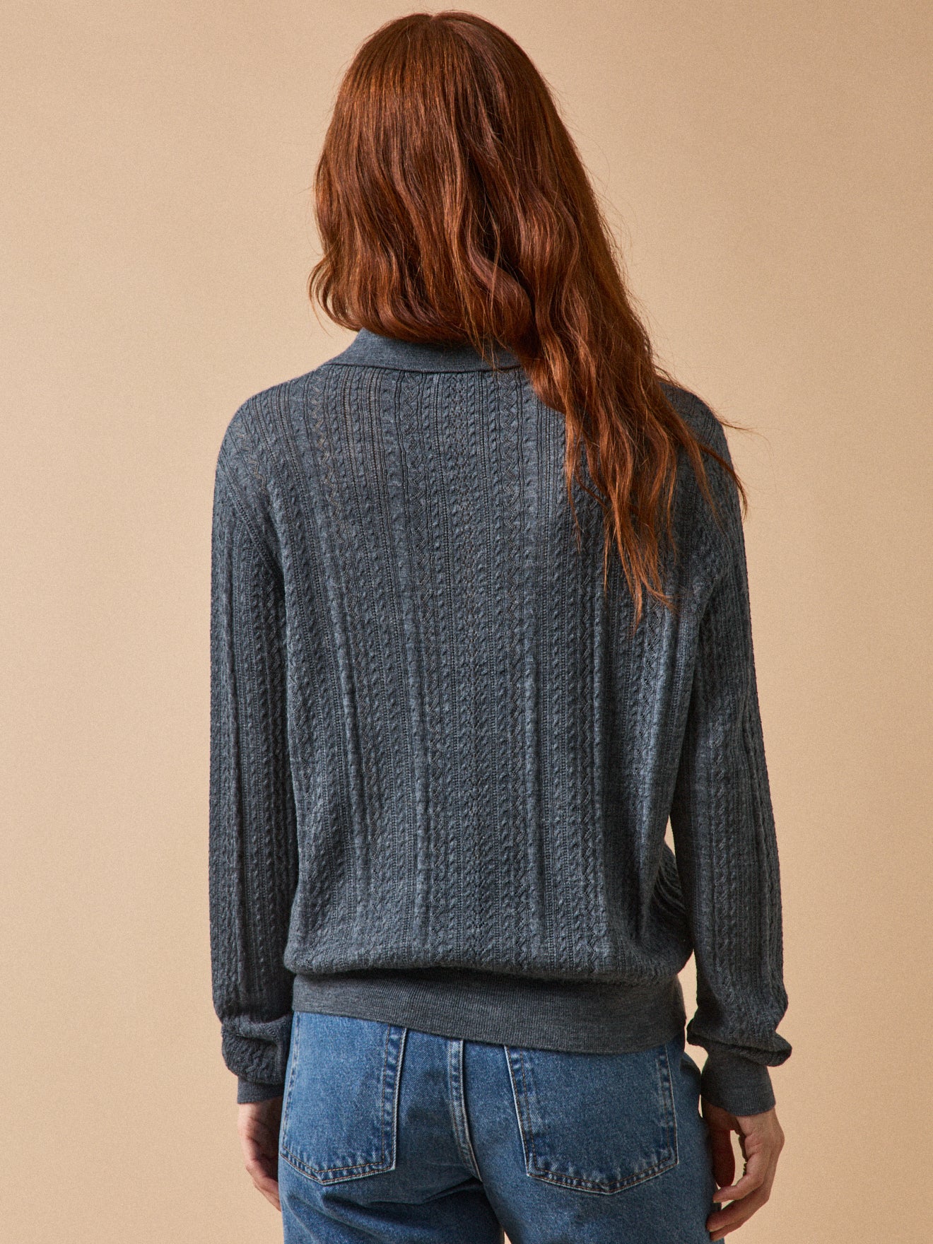 Damen-Cardigan mit Hemdkragen und Lochmuster