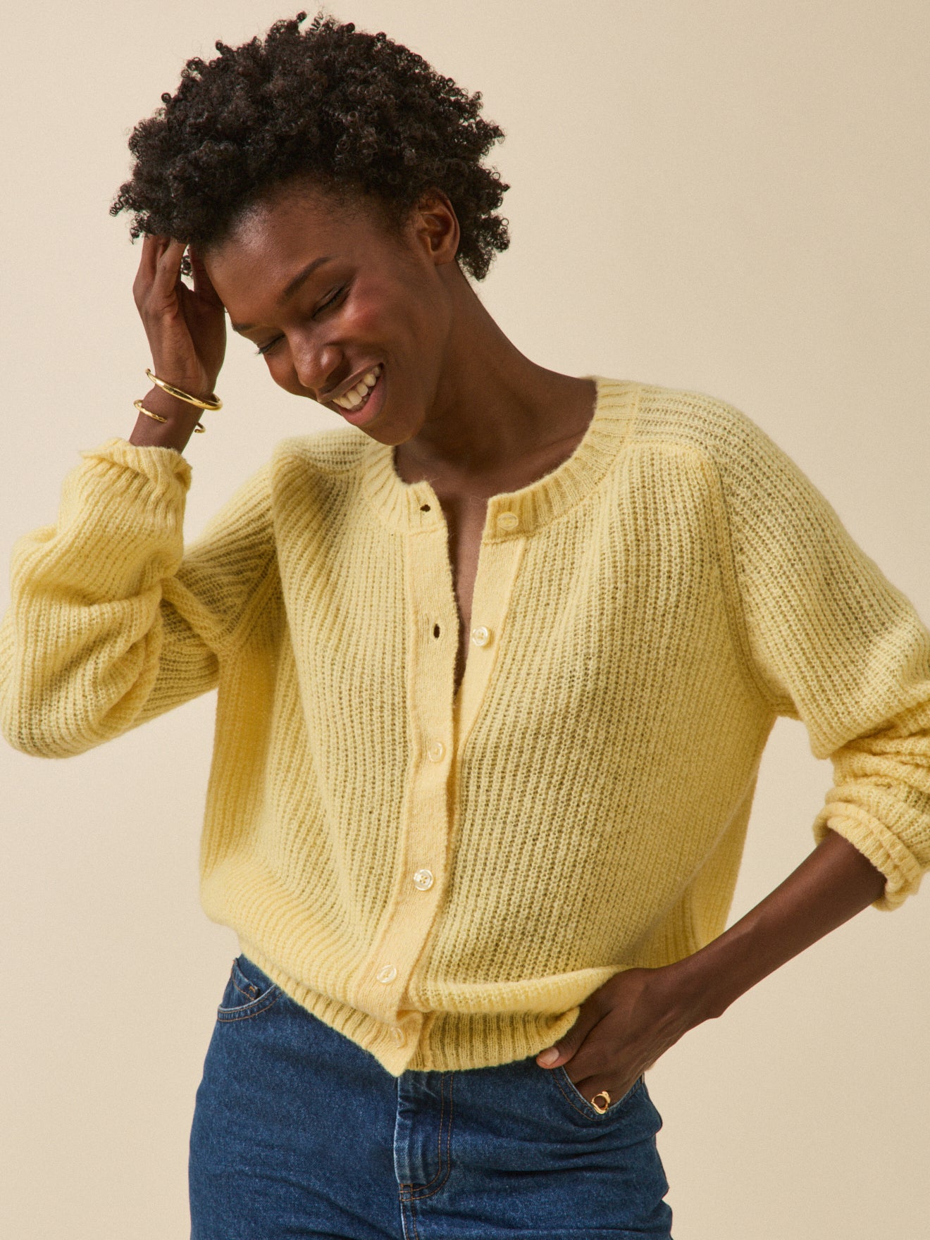 Damencardigan aus Wolle, Alpaka und Mohair