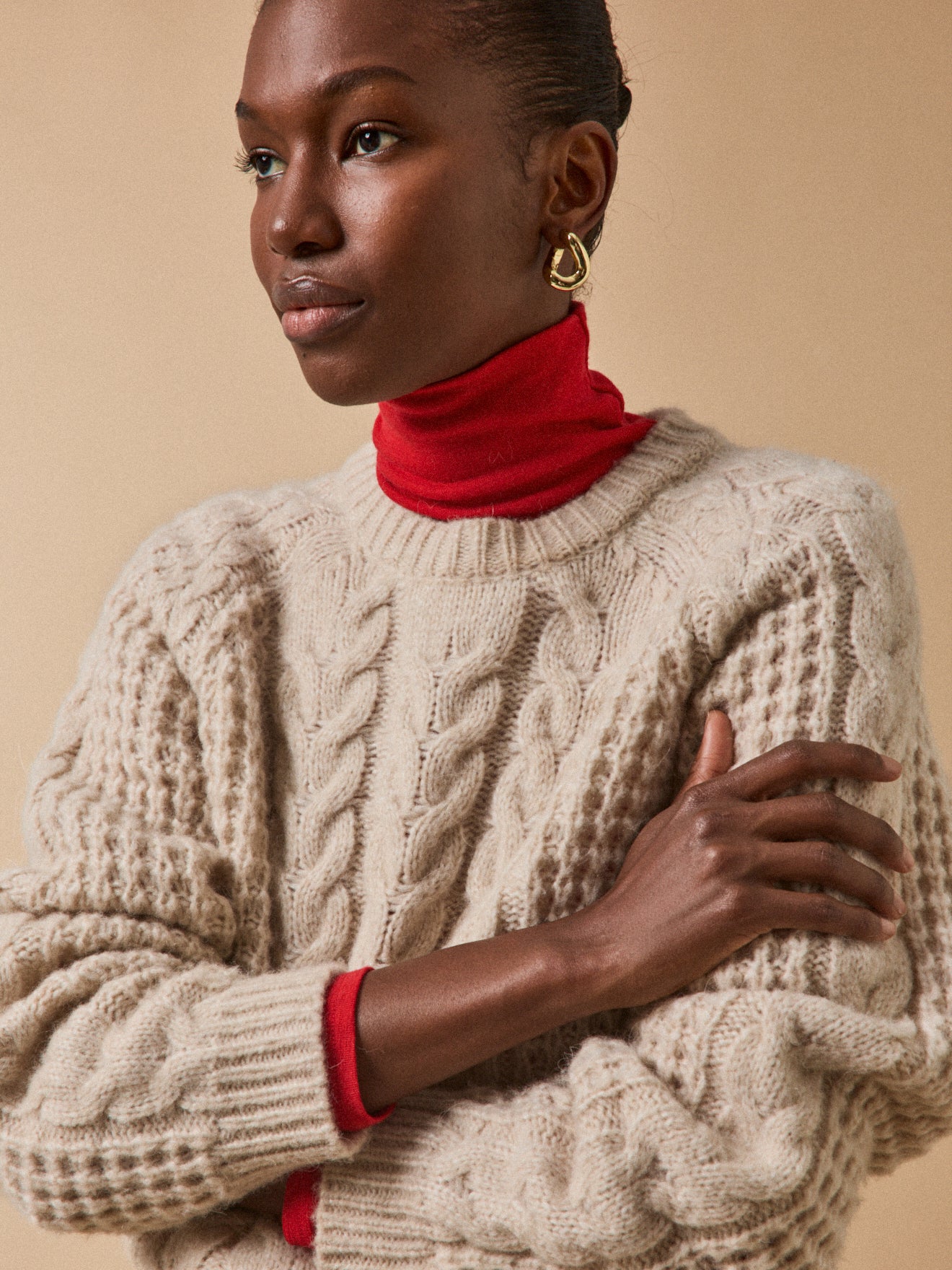 Pull torsades femme mélange laine mérinos