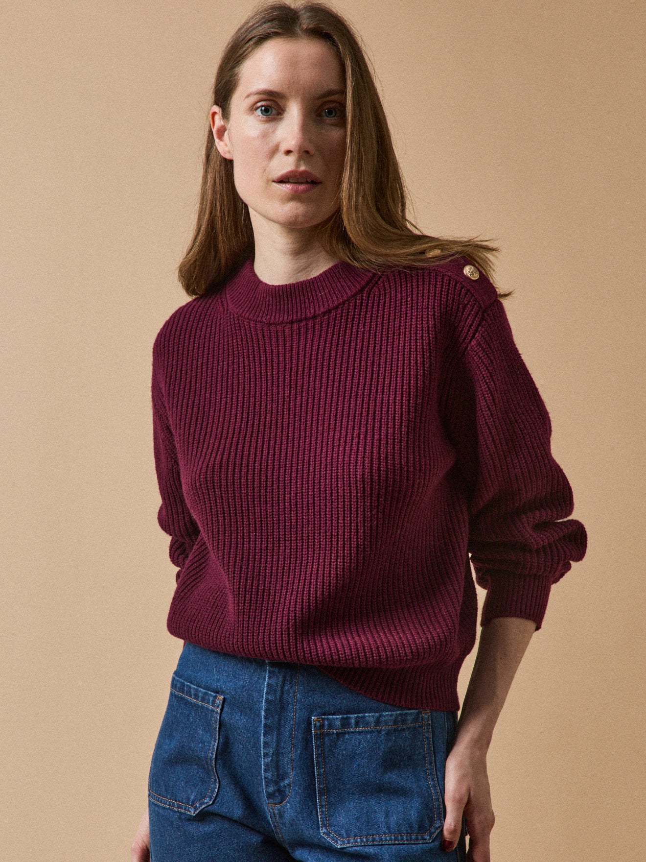 Damenpullover aus englischer Rippstrickwolle RWS*