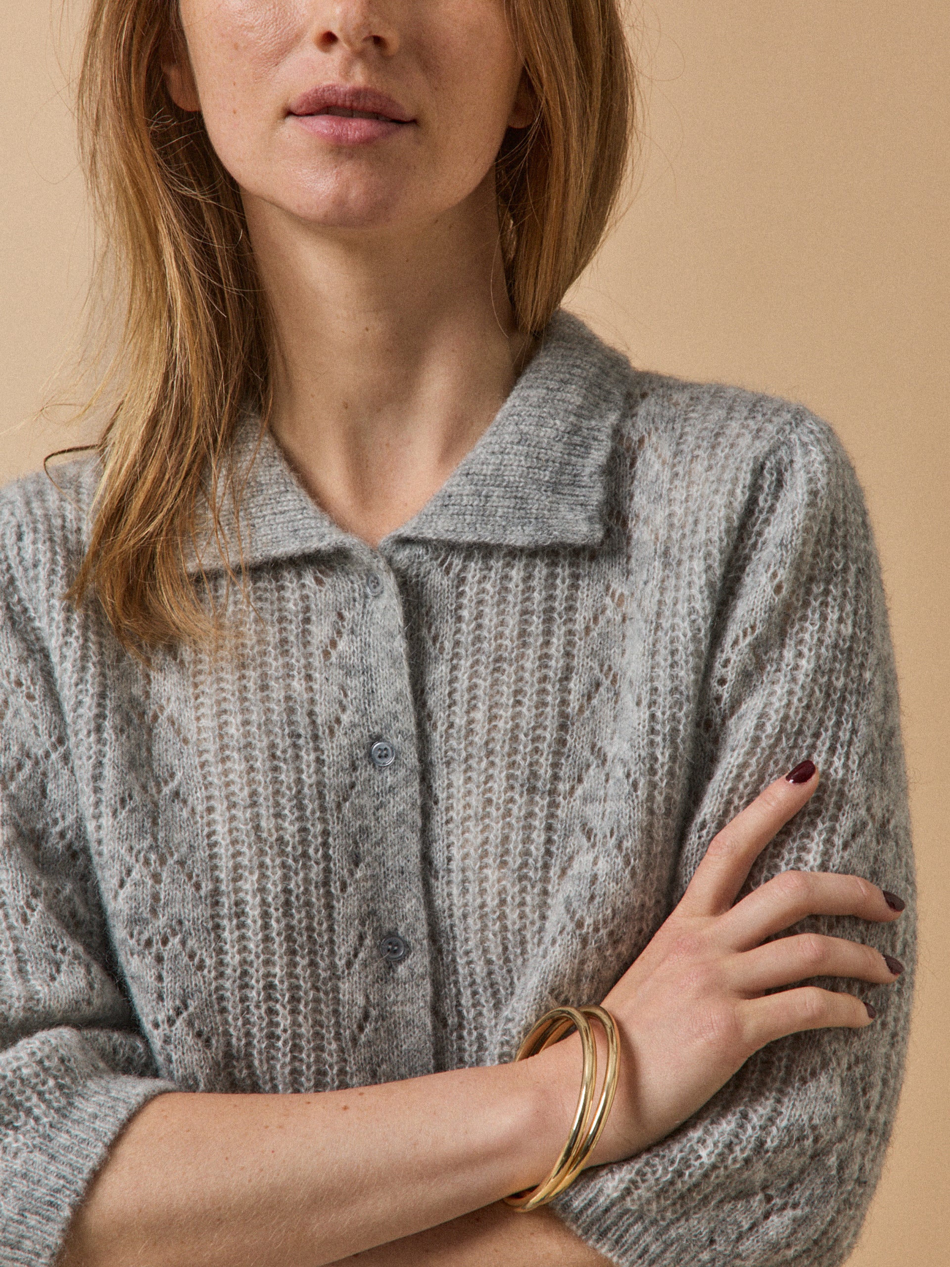 Damenpullover mit Polokragen aus Wolle und Mohair