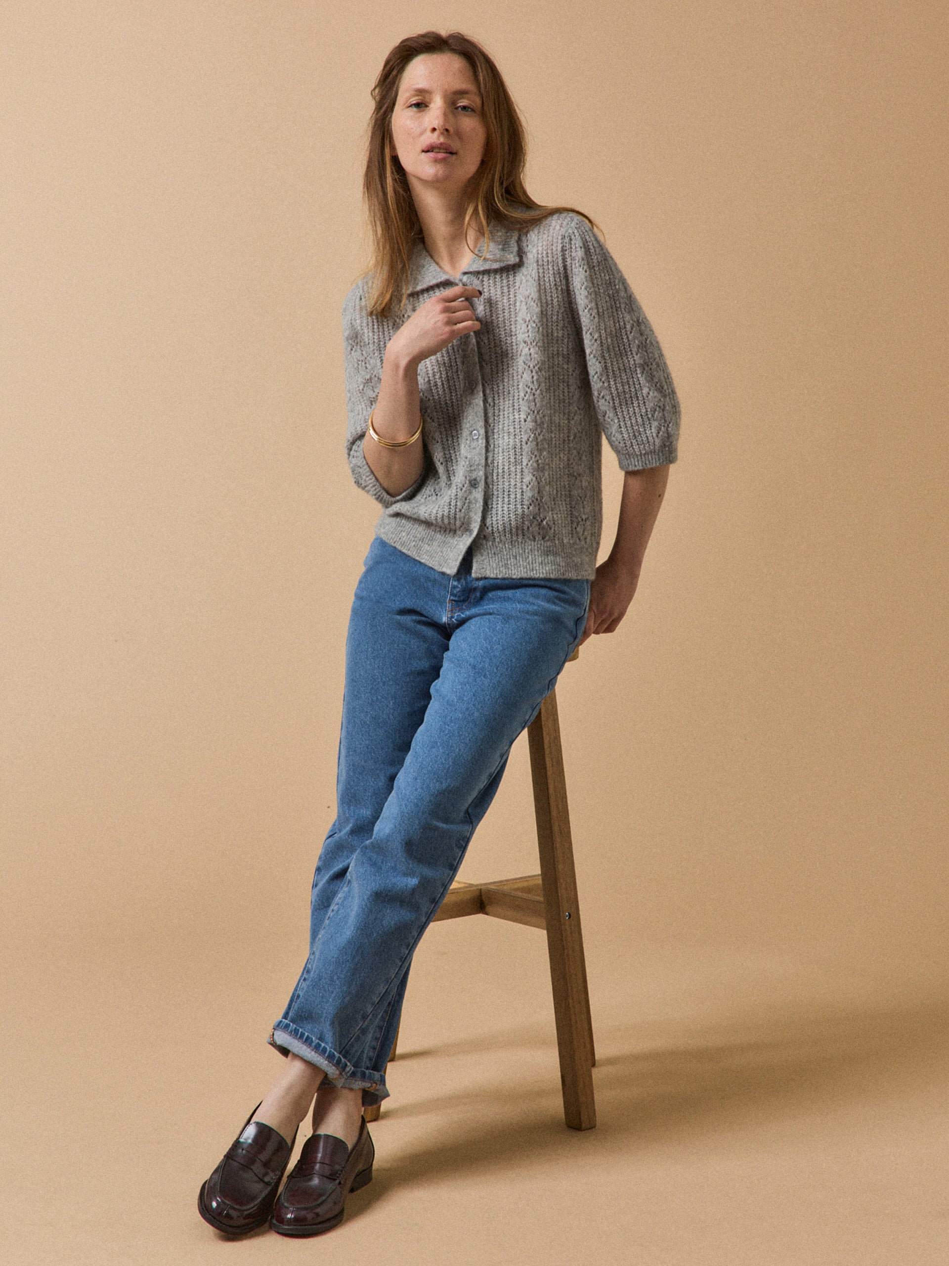 Damenpullover mit Polokragen aus Wolle und Mohair