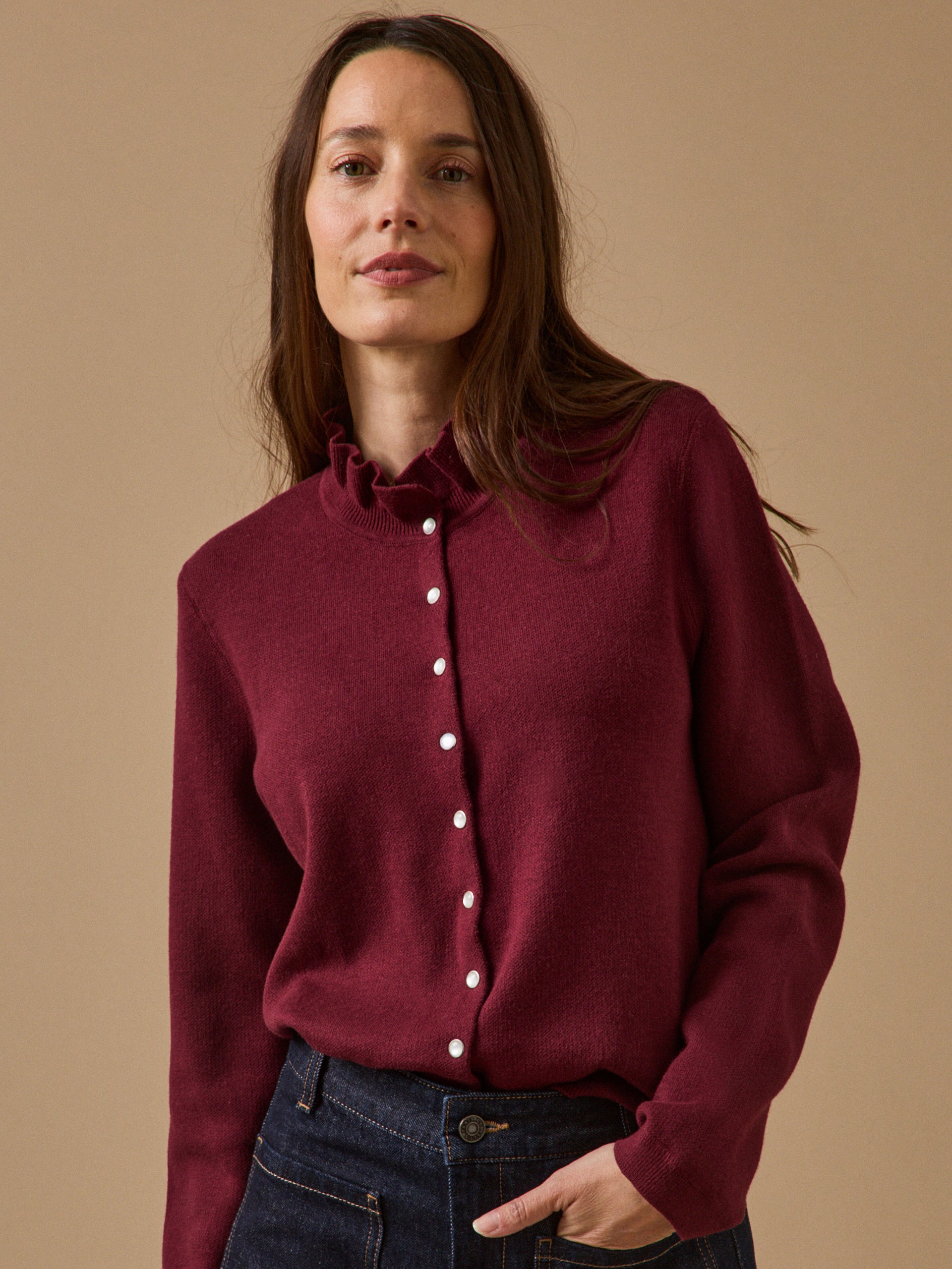 Damencardigan mit Volants aus Bio-Baumwolle und Cashmere