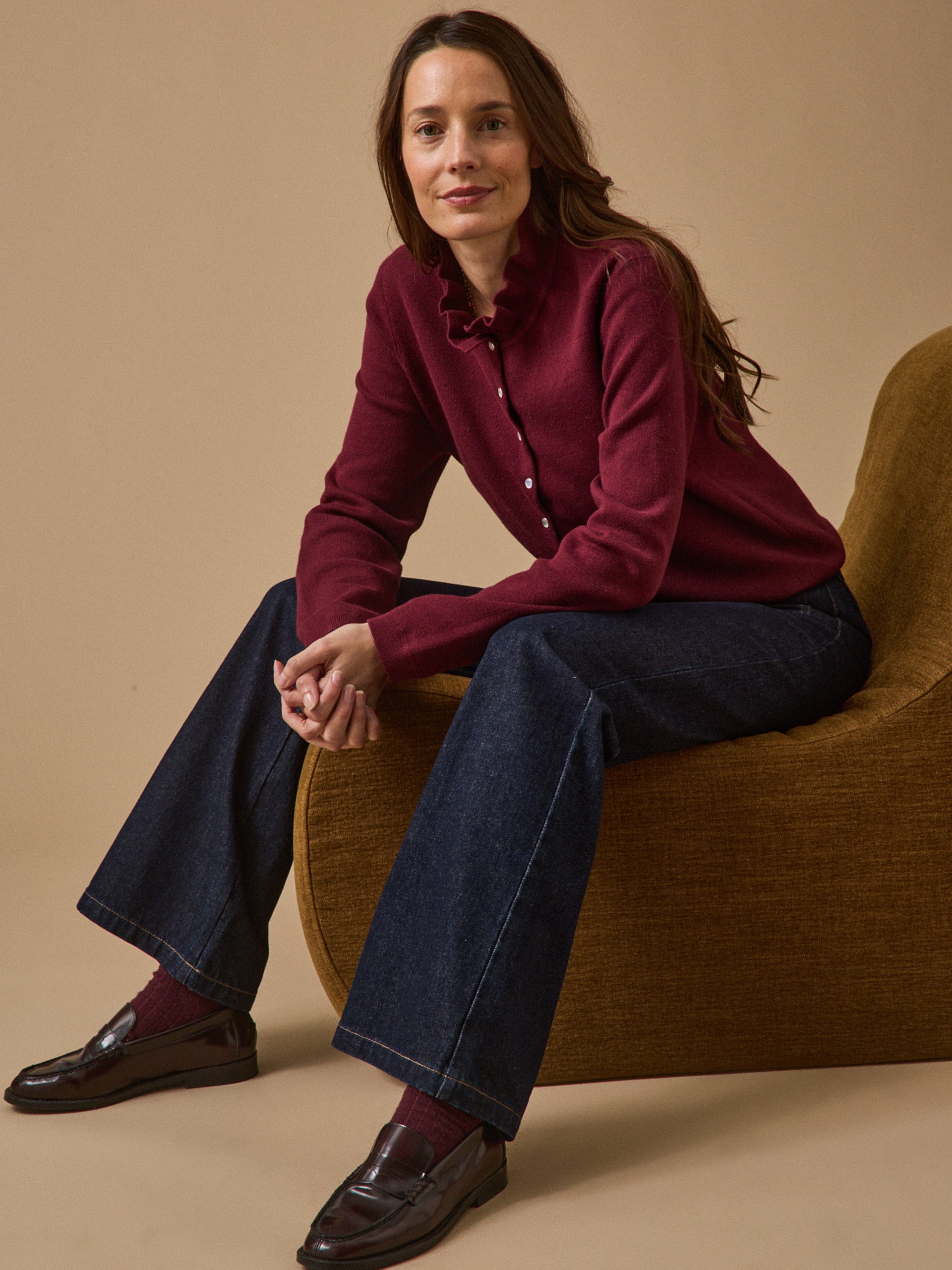 Damencardigan mit Volants aus Bio-Baumwolle und Cashmere