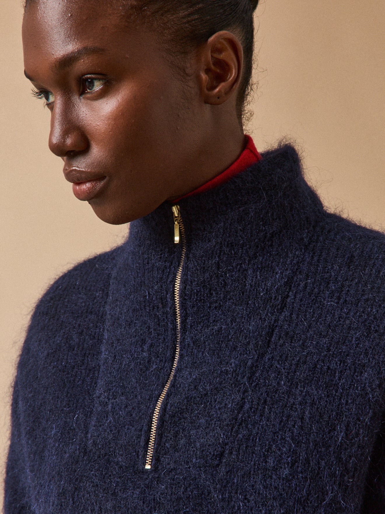 Damenpullover mit Reissverschluss und Wolle und Mohair