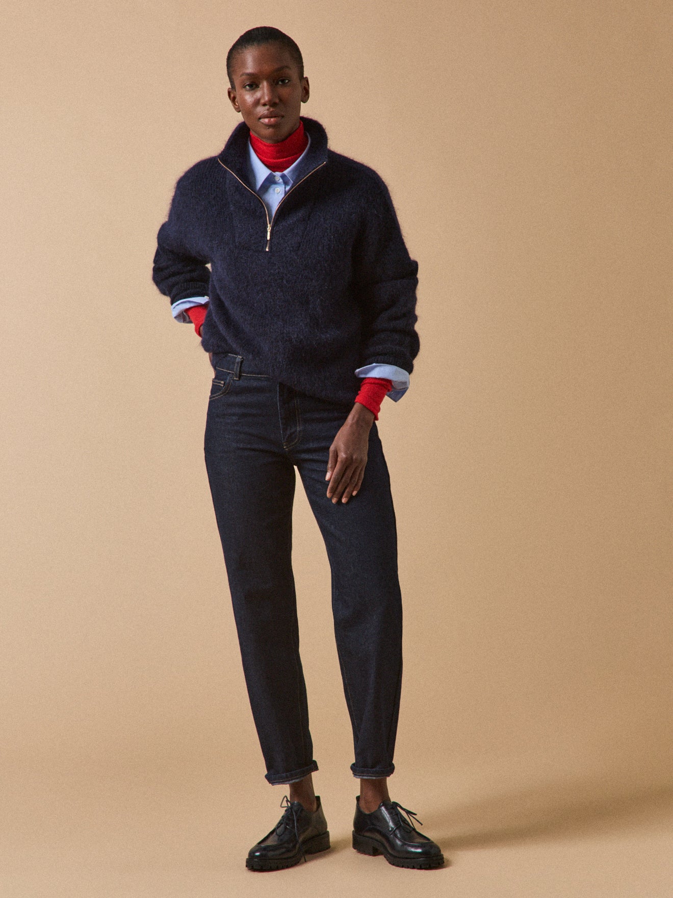 Damenpullover mit Reissverschluss und Wolle und Mohair