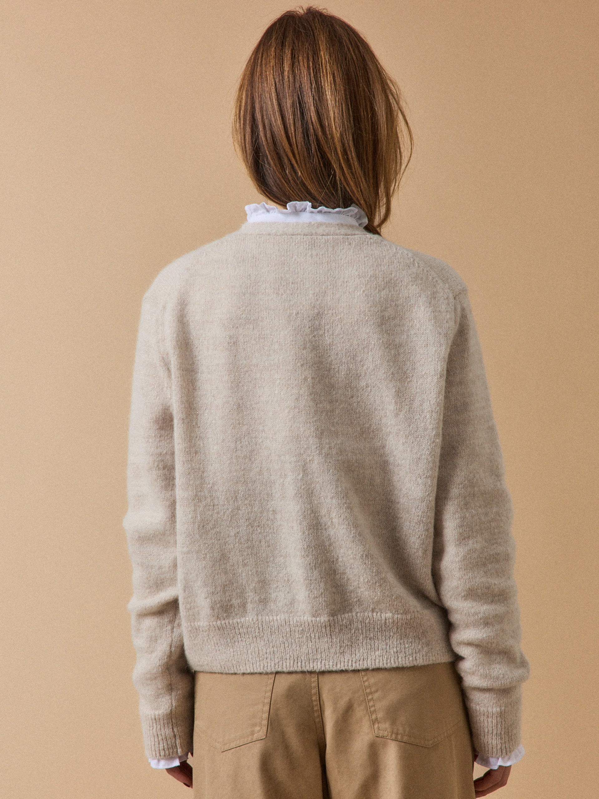 Gestrickter Damen-Cardigan mit Alpaka und Wolle