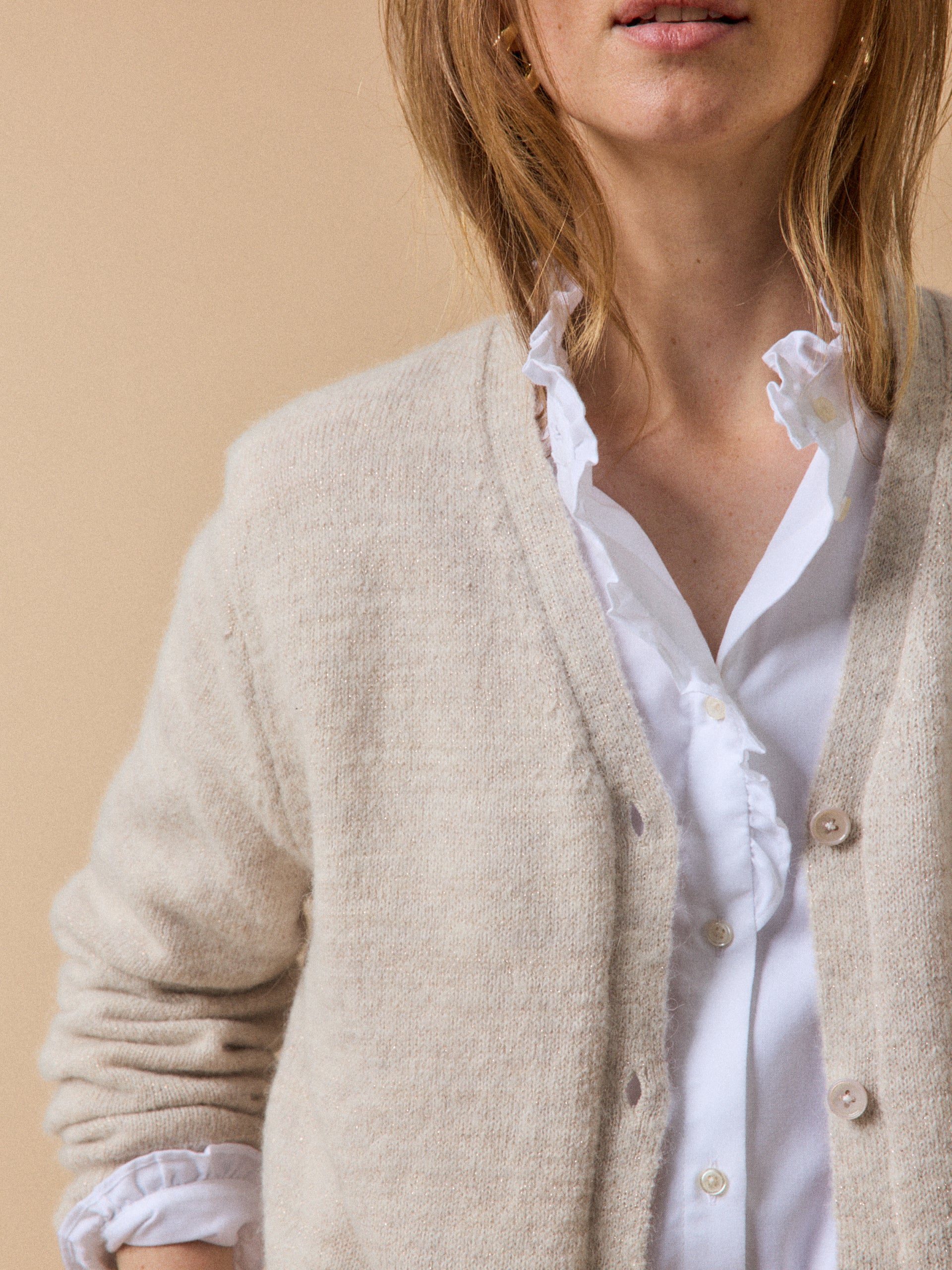 Gestrickter Damen-Cardigan mit Alpaka und Wolle