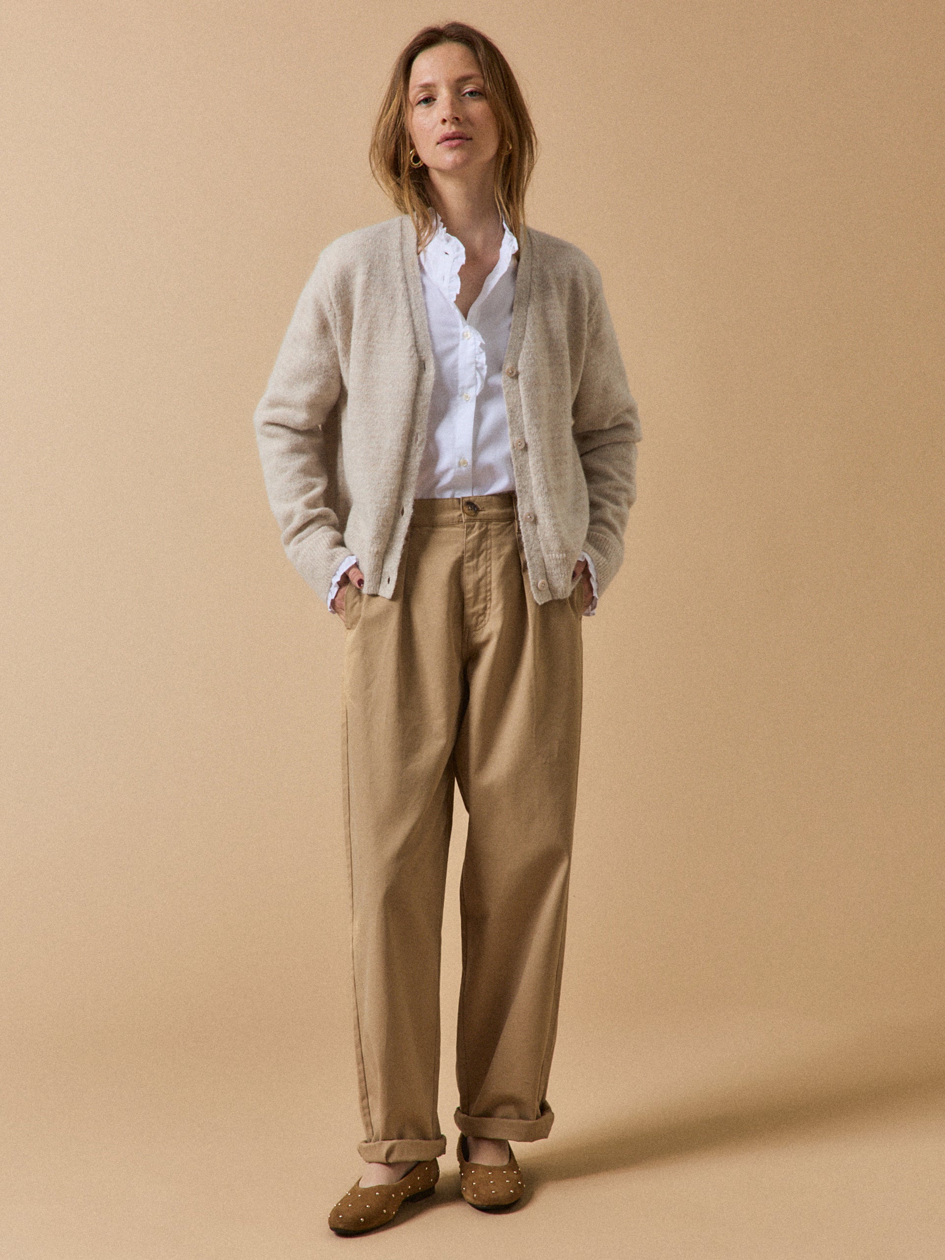 Gestrickter Damen-Cardigan mit Alpaka und Wolle