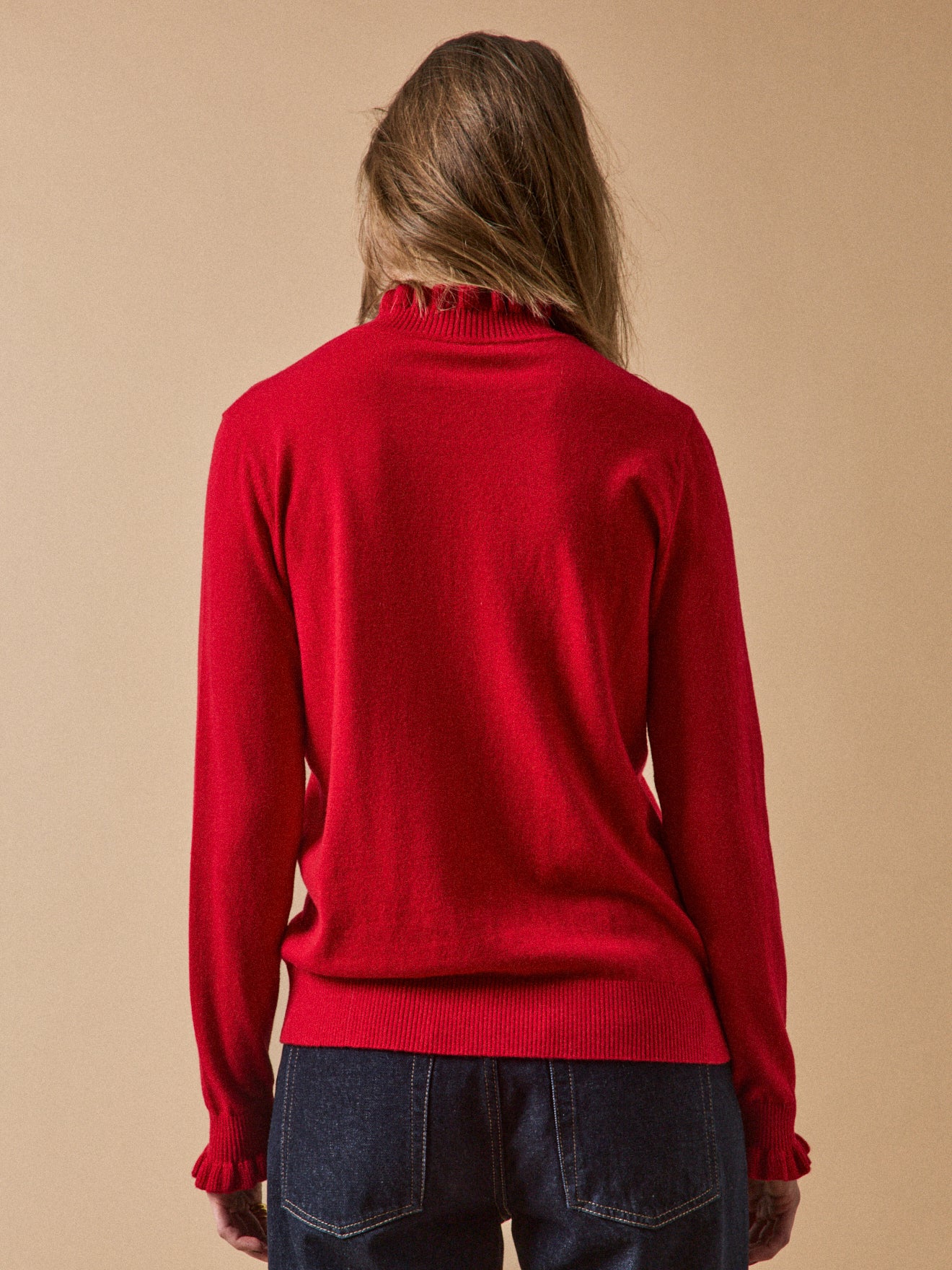 Damenpullover mit Volants aus Bio-Baumwolle und RWS*-Wolle