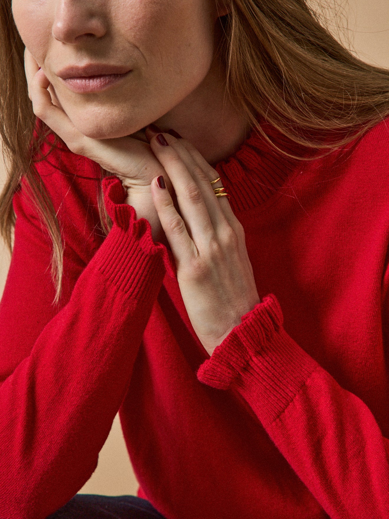 Damenpullover mit Volants aus Bio-Baumwolle und RWS*-Wolle