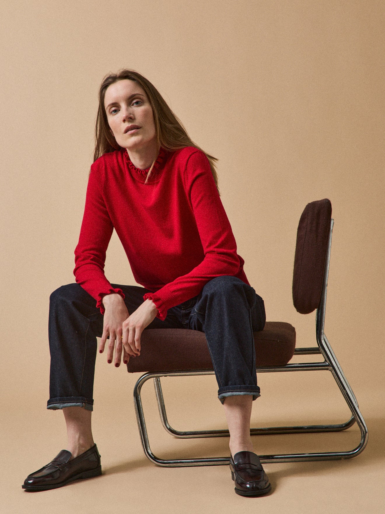 Damenpullover mit Volants aus Bio-Baumwolle und RWS*-Wolle