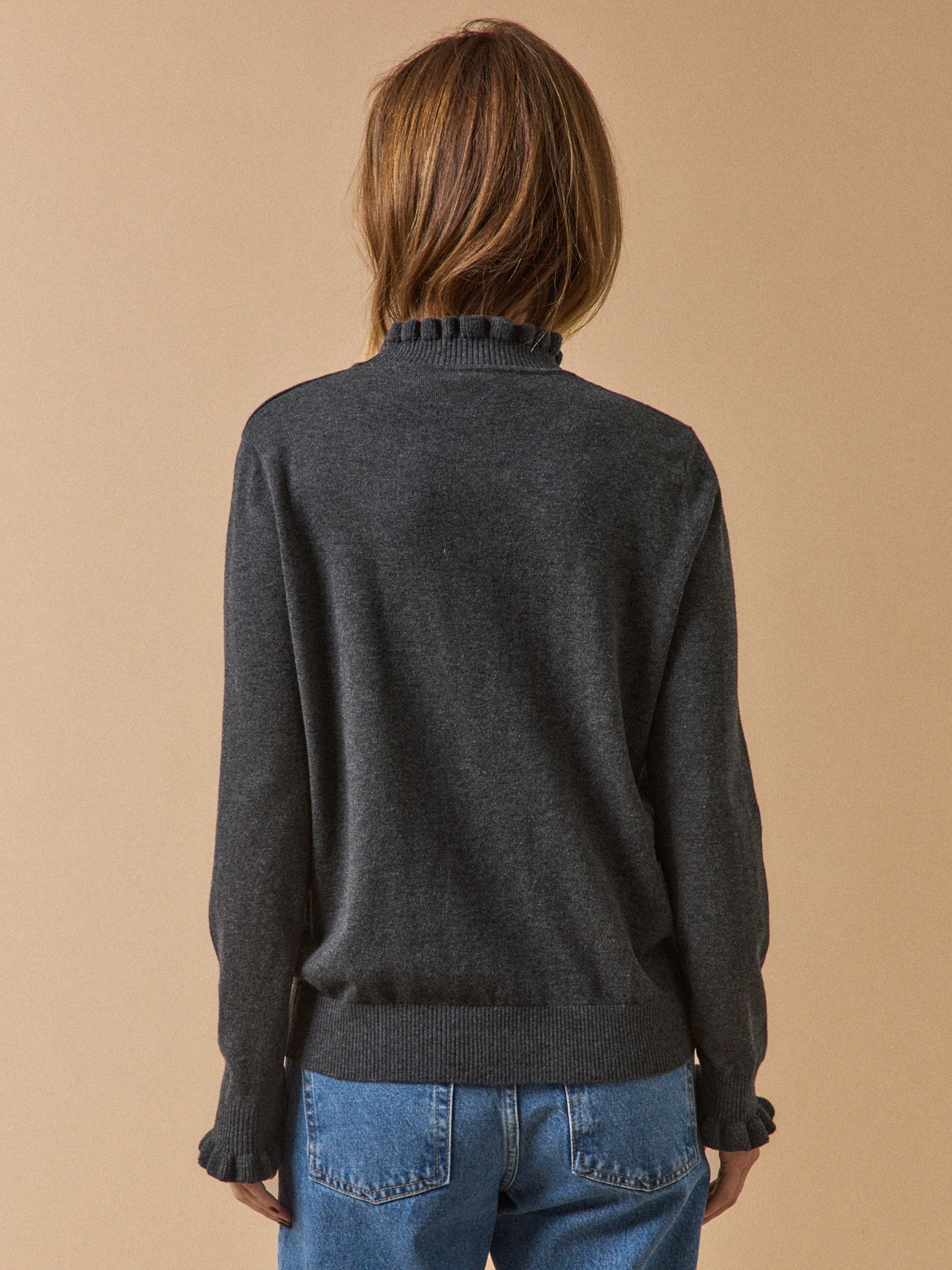 Damenpullover mit Volants aus Bio-Baumwolle und RWS*-Wolle