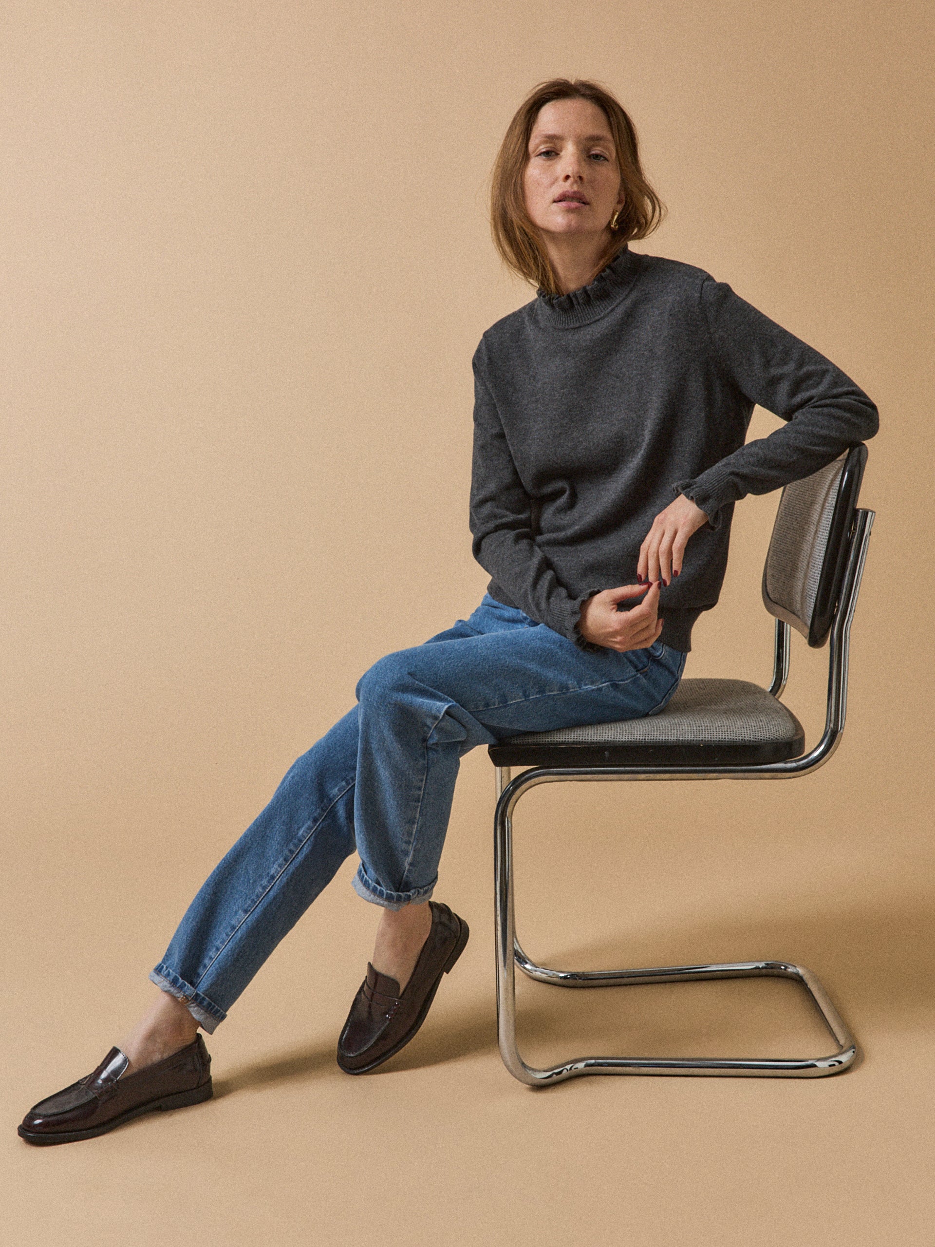 Damenpullover mit Volants aus Bio-Baumwolle und RWS*-Wolle