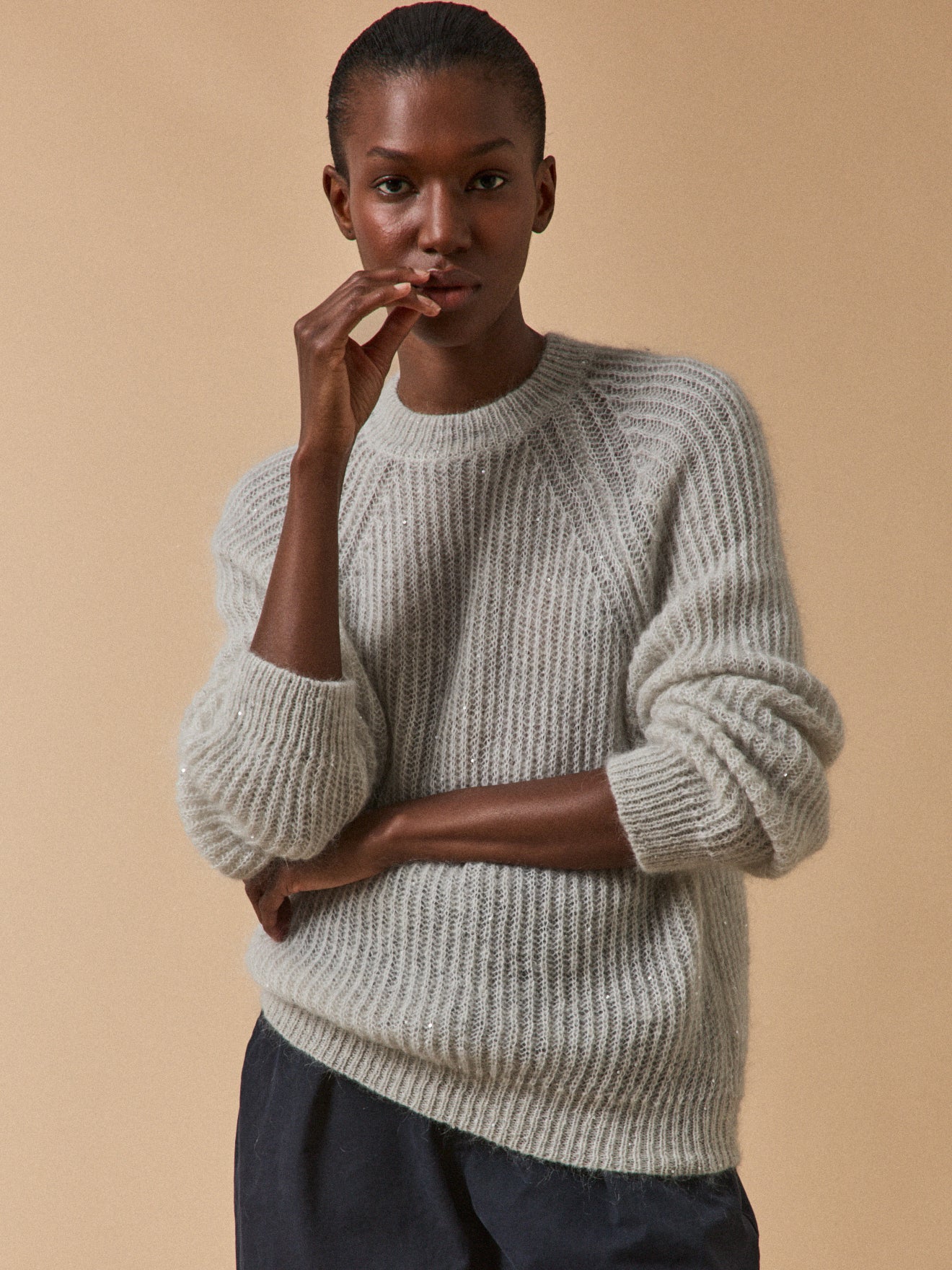 Damenpullover mit Pailletten aus Mohair und Alpaka