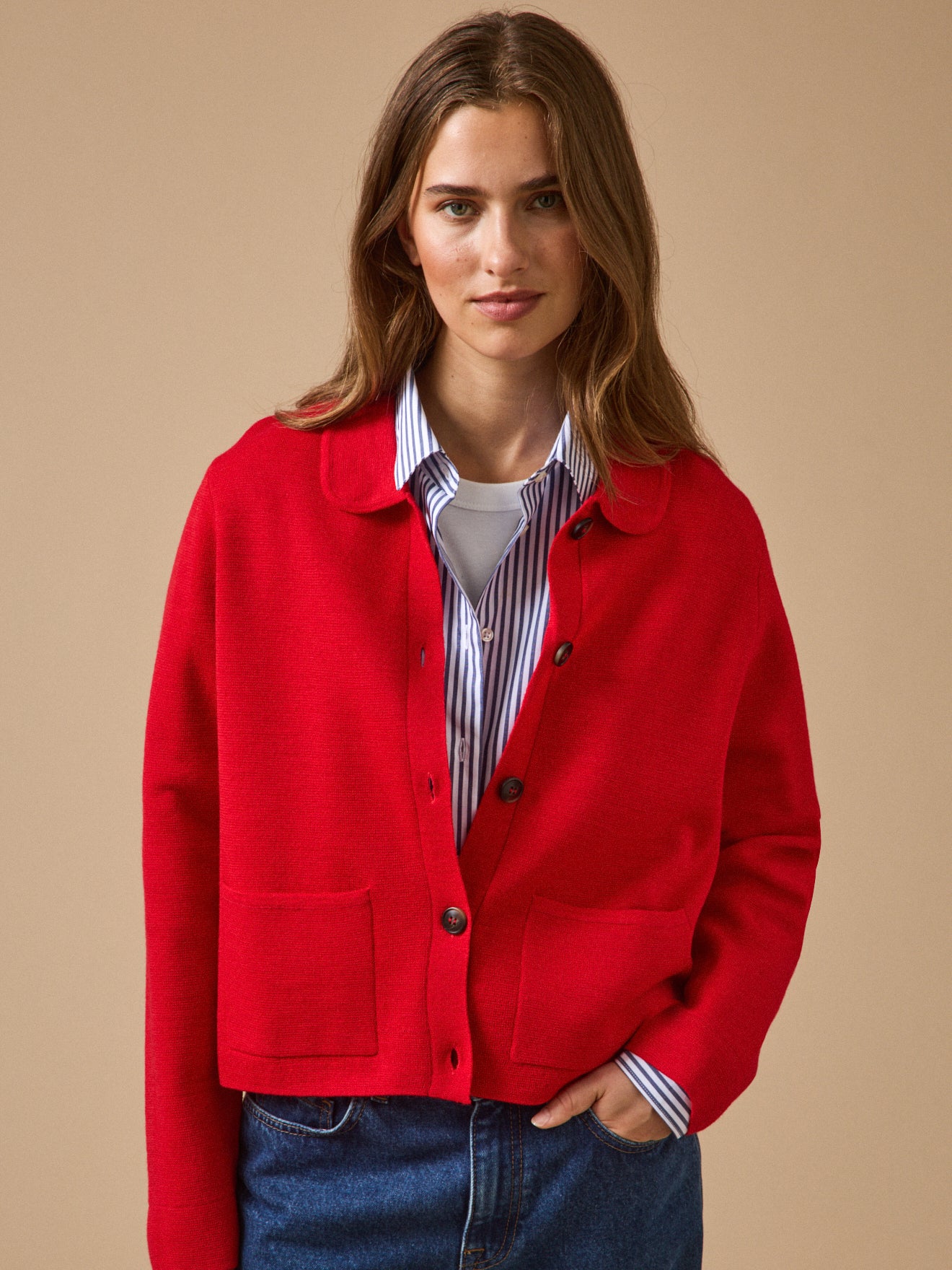 Gilet col chemise maille milano femme