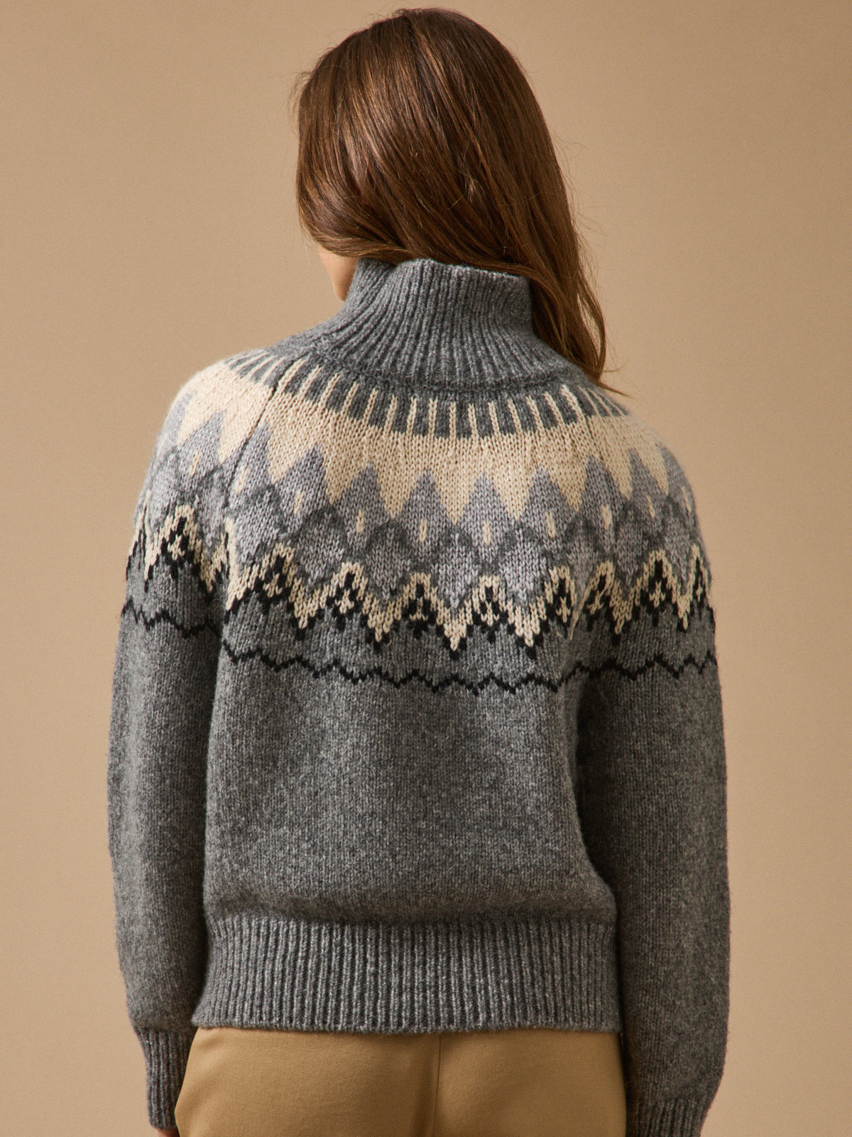 Pull jacquard col montant femme laine RWS*