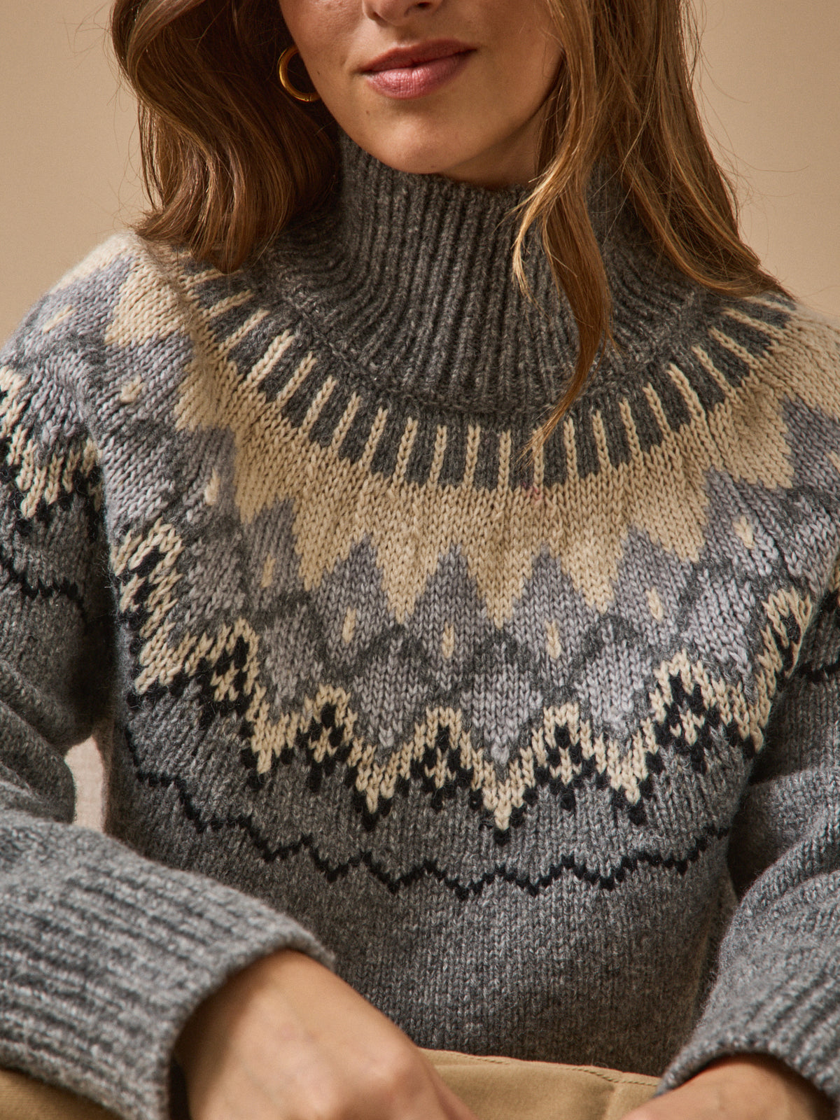 Pull jacquard col montant femme laine RWS*