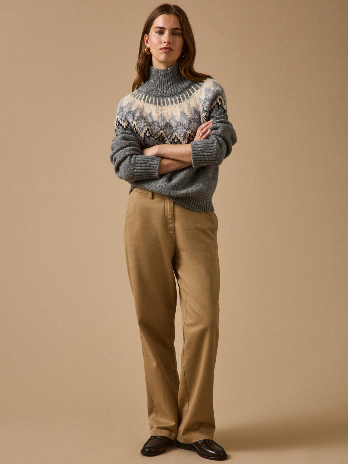 Pull jacquard col montant femme laine RWS*