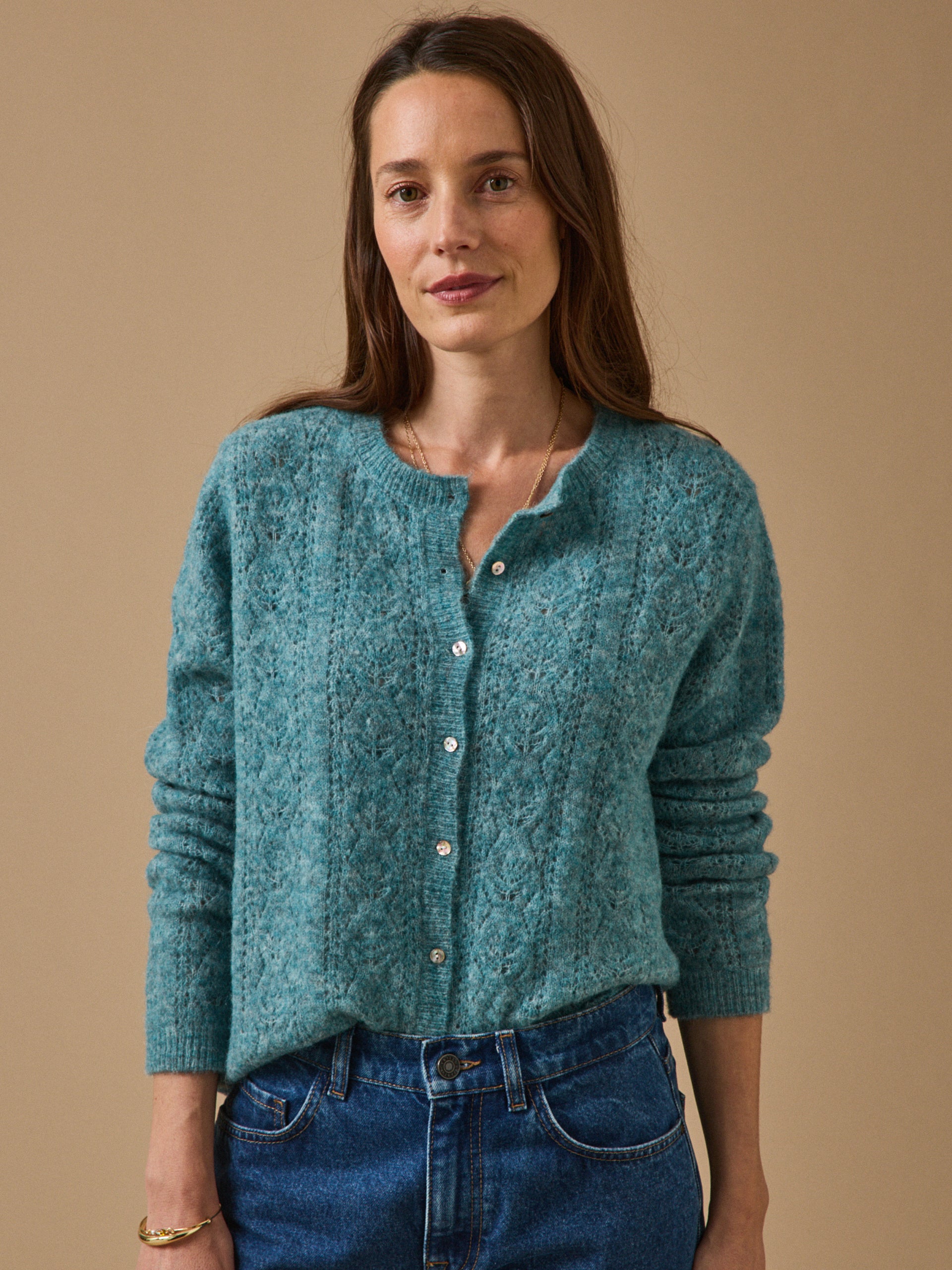 Damen-Cardigan mit Lochmuster