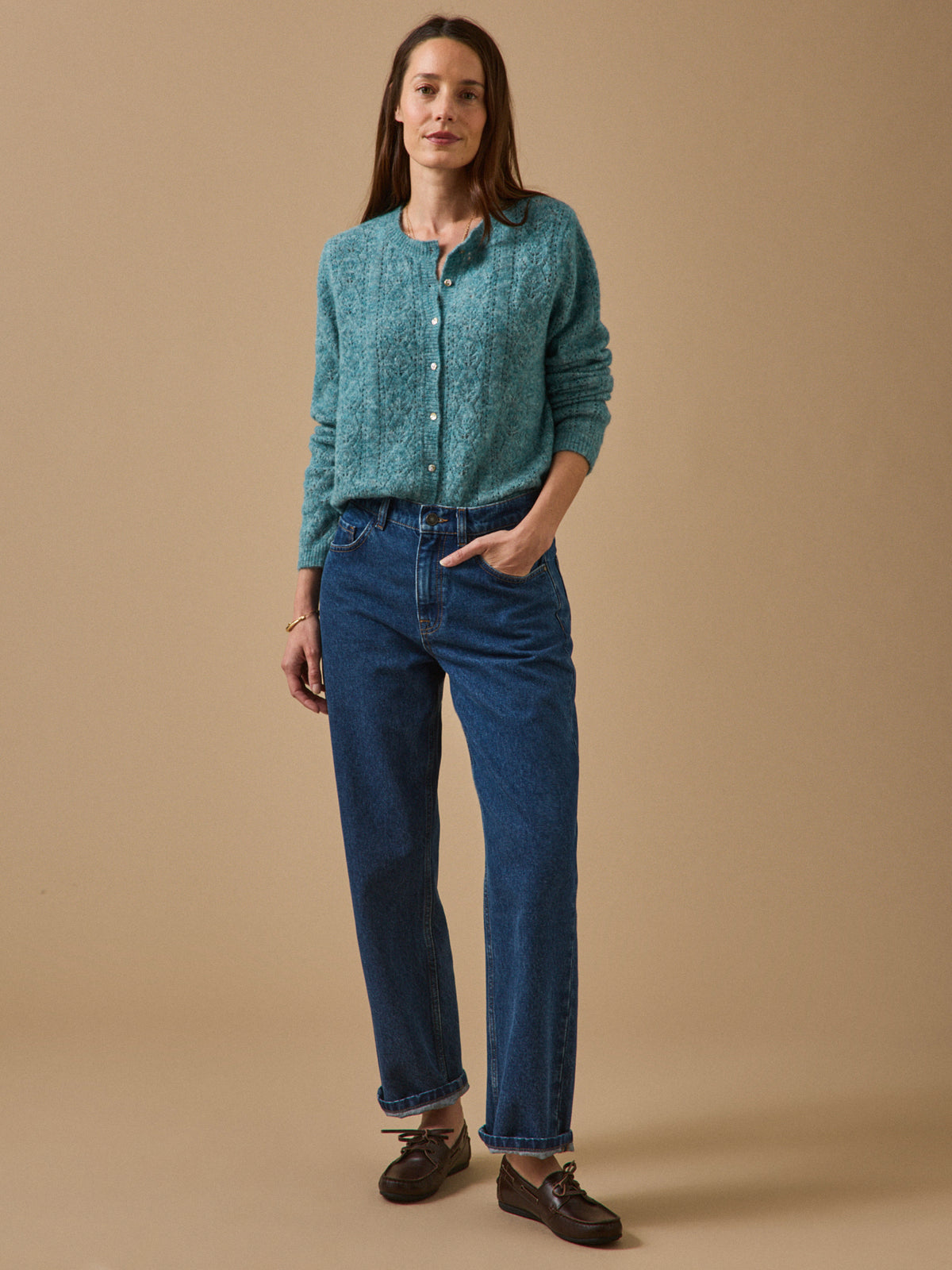 Damen-Cardigan mit Lochmuster