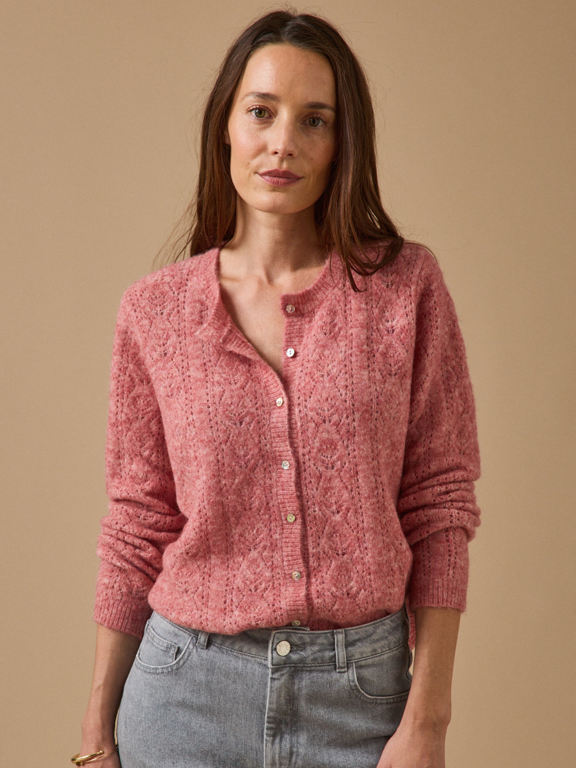 Damen-Cardigan mit Lochmuster