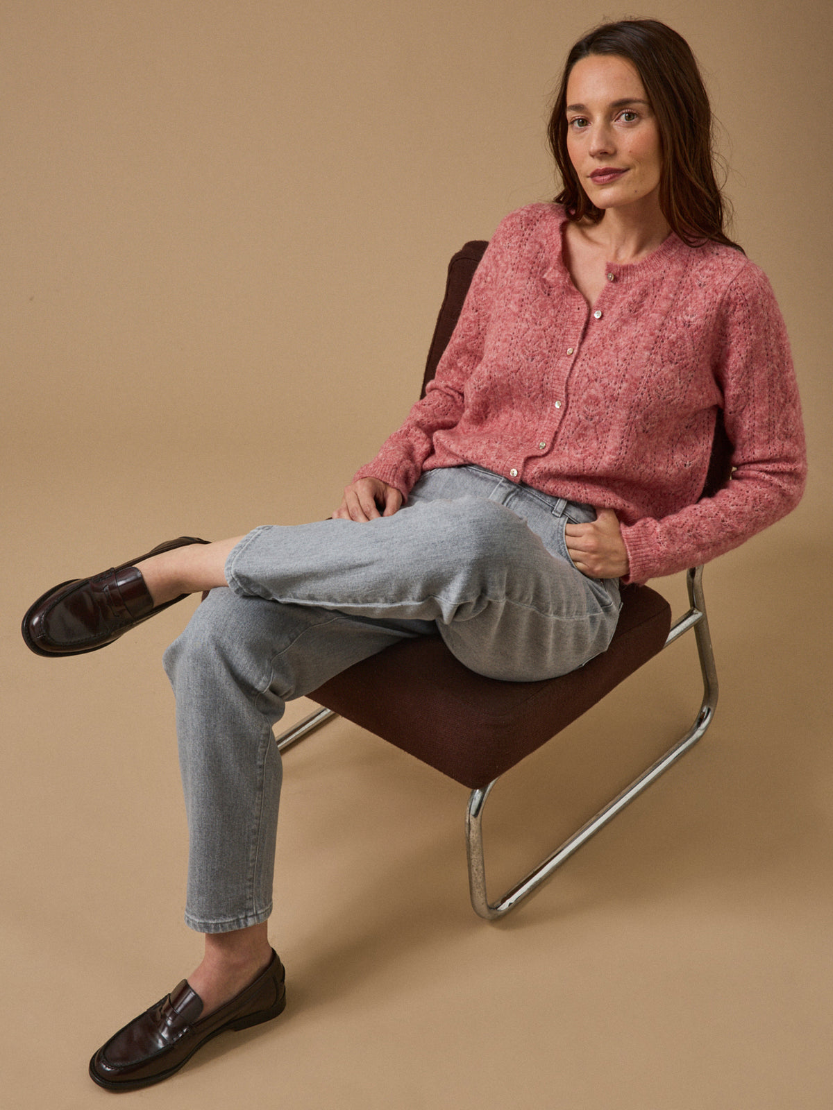 Damen-Cardigan mit Lochmuster