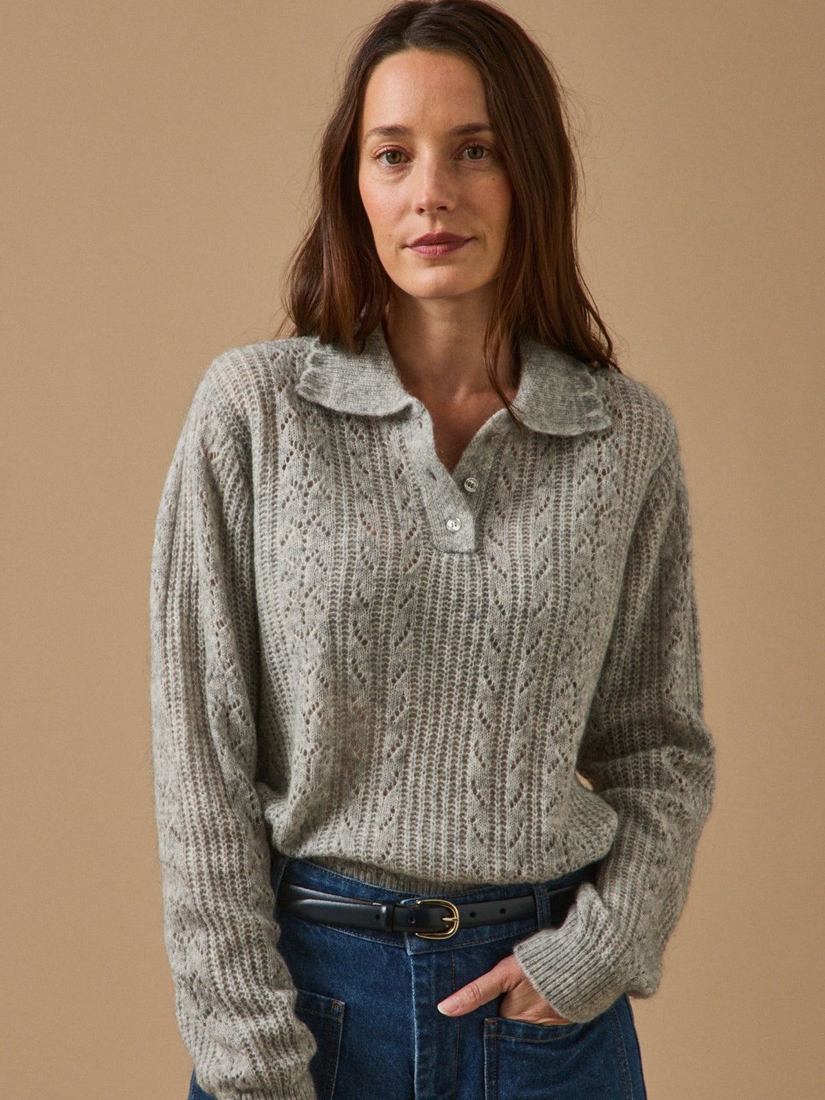 Damenpullover mit Polokragen aus Wolle und Mohair