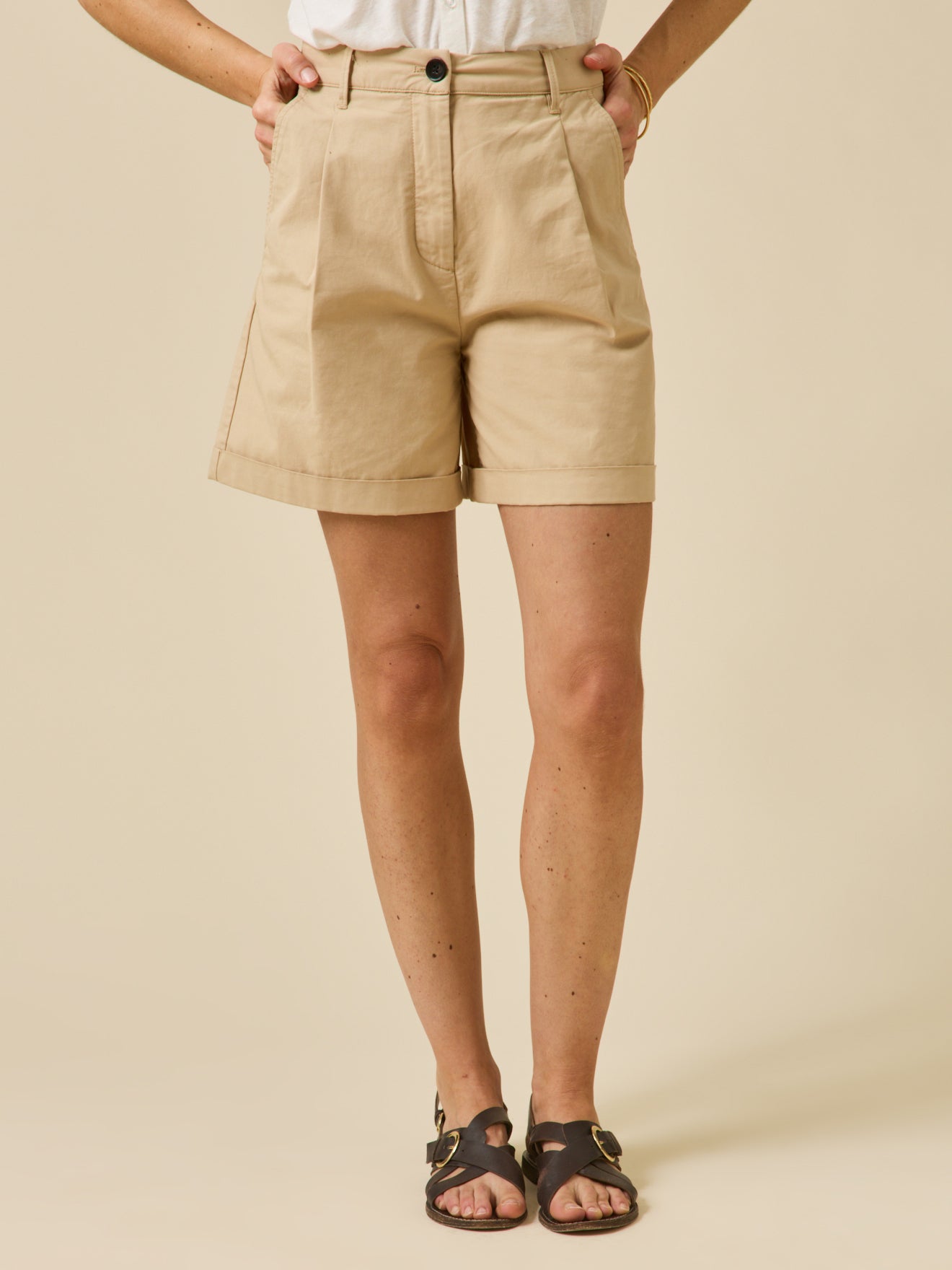 Damen-Chinoshorts aus Baumwolle und Leinen