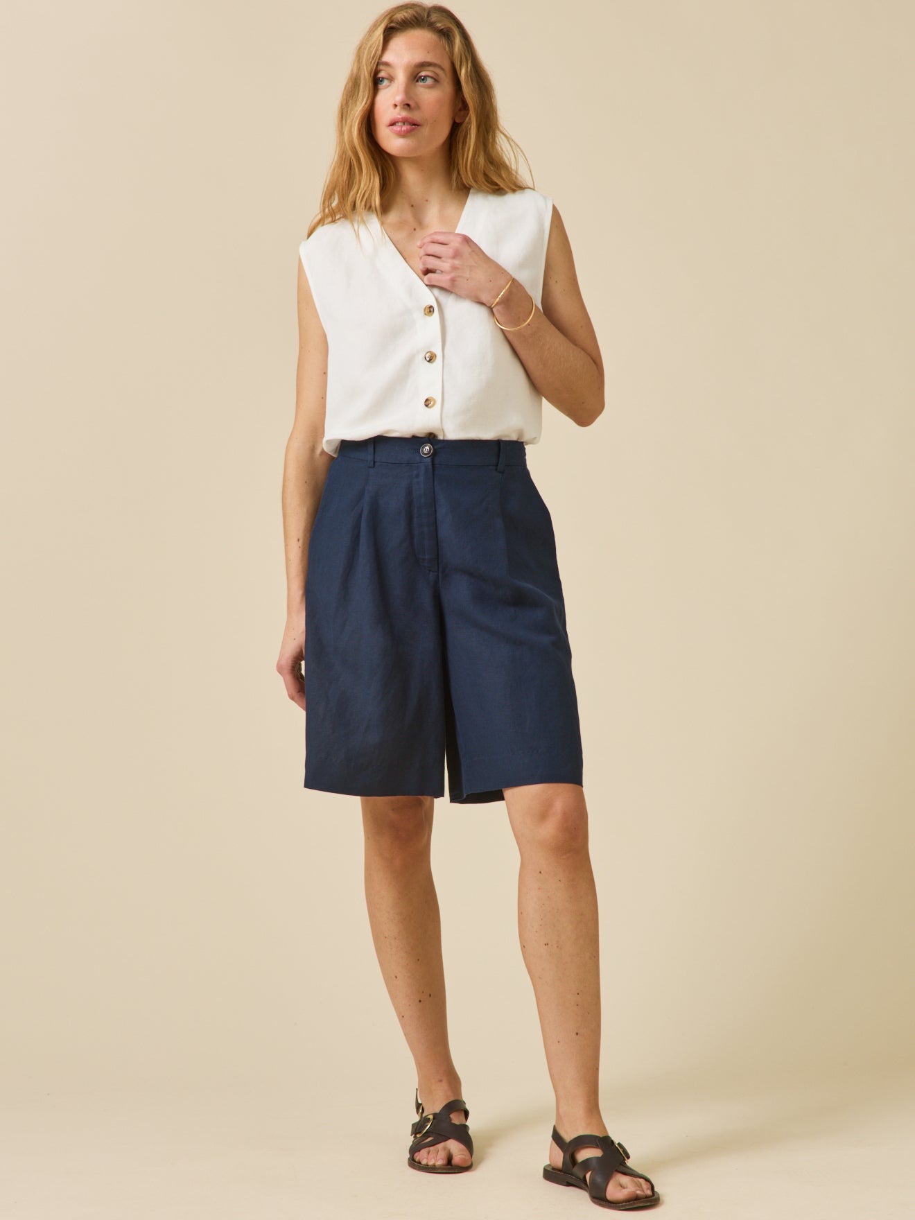 Damen-Bermudas aus Leinen und Viskose