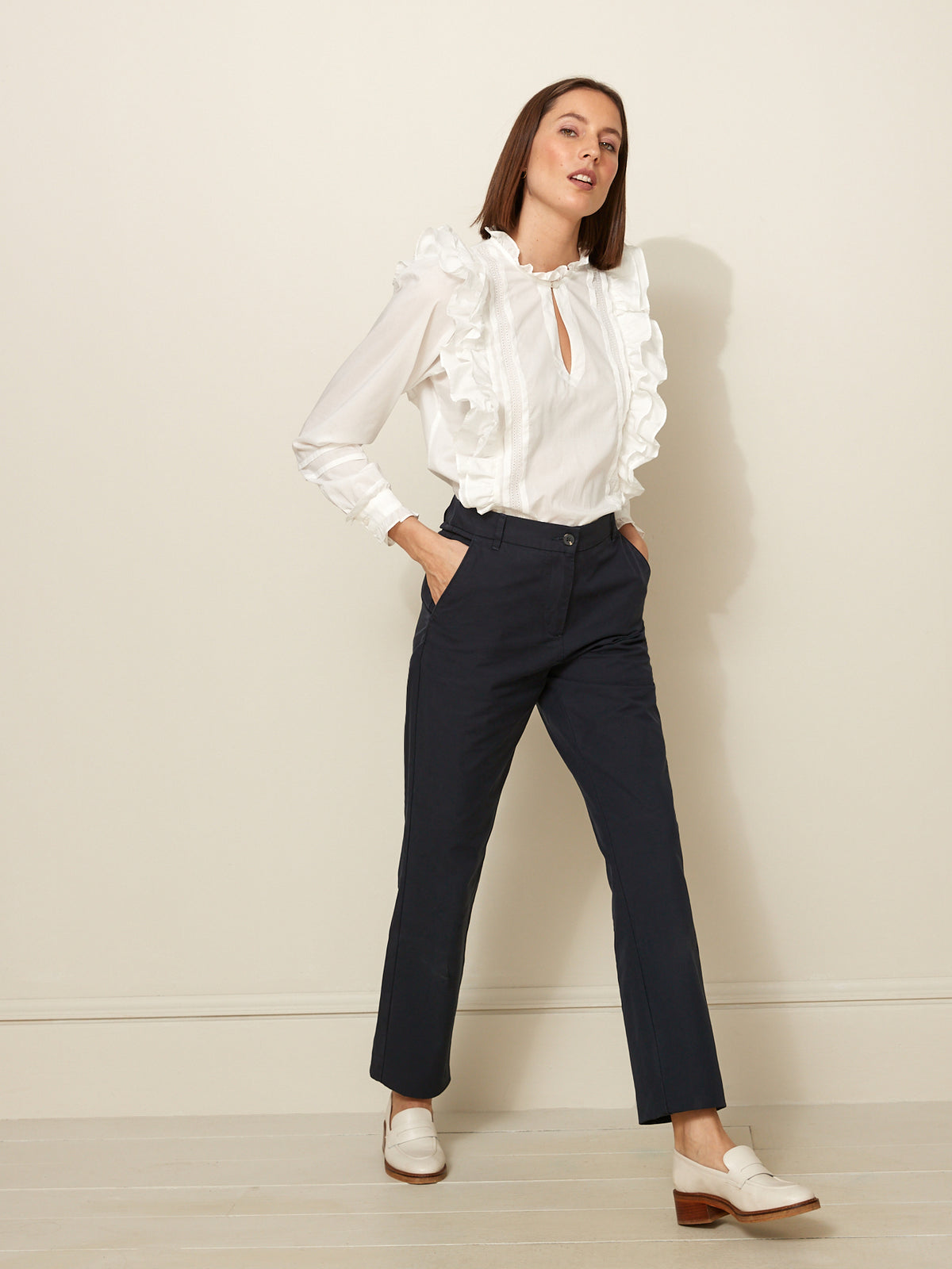 Pantalon chino élastiqué dos femme Adèle - coton/lin