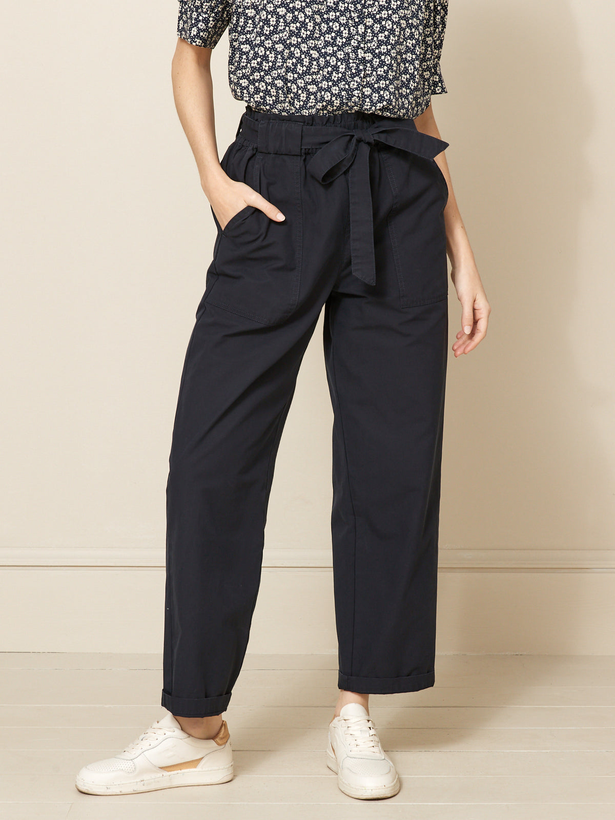 Pantalon cargo ceinturé coton et lin femme Marie