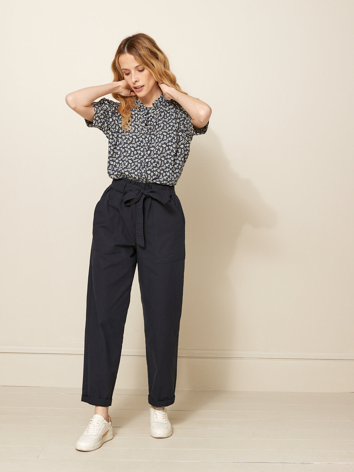 Pantalon cargo ceinturé coton et lin femme Marie
