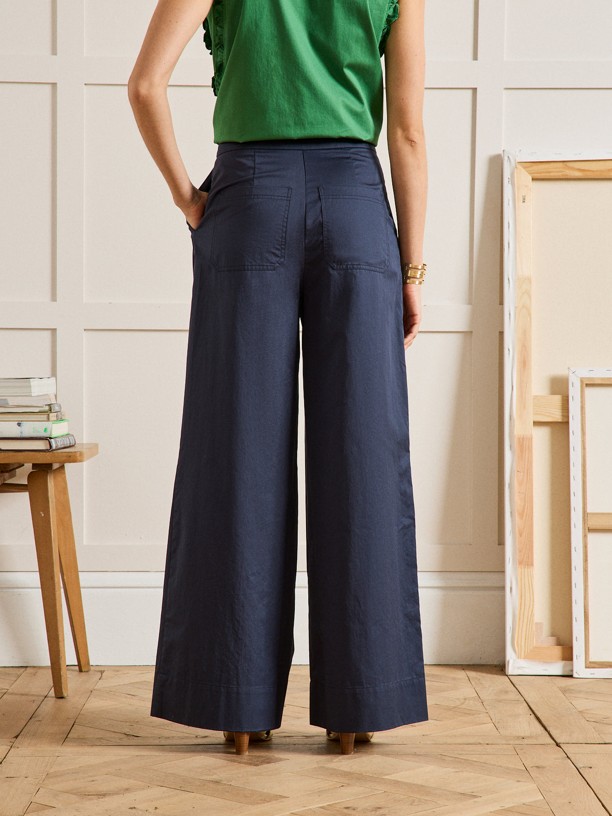 Damenhose mit weitem Bein aus Popeline Aurore