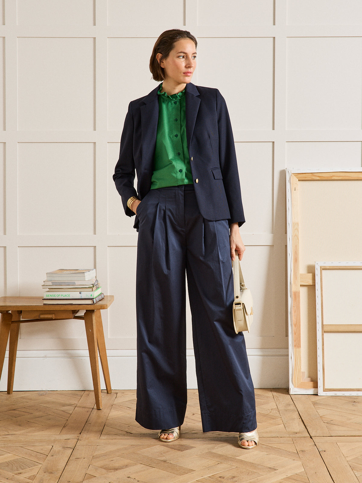 Damenhose mit weitem Bein aus Popeline Aurore