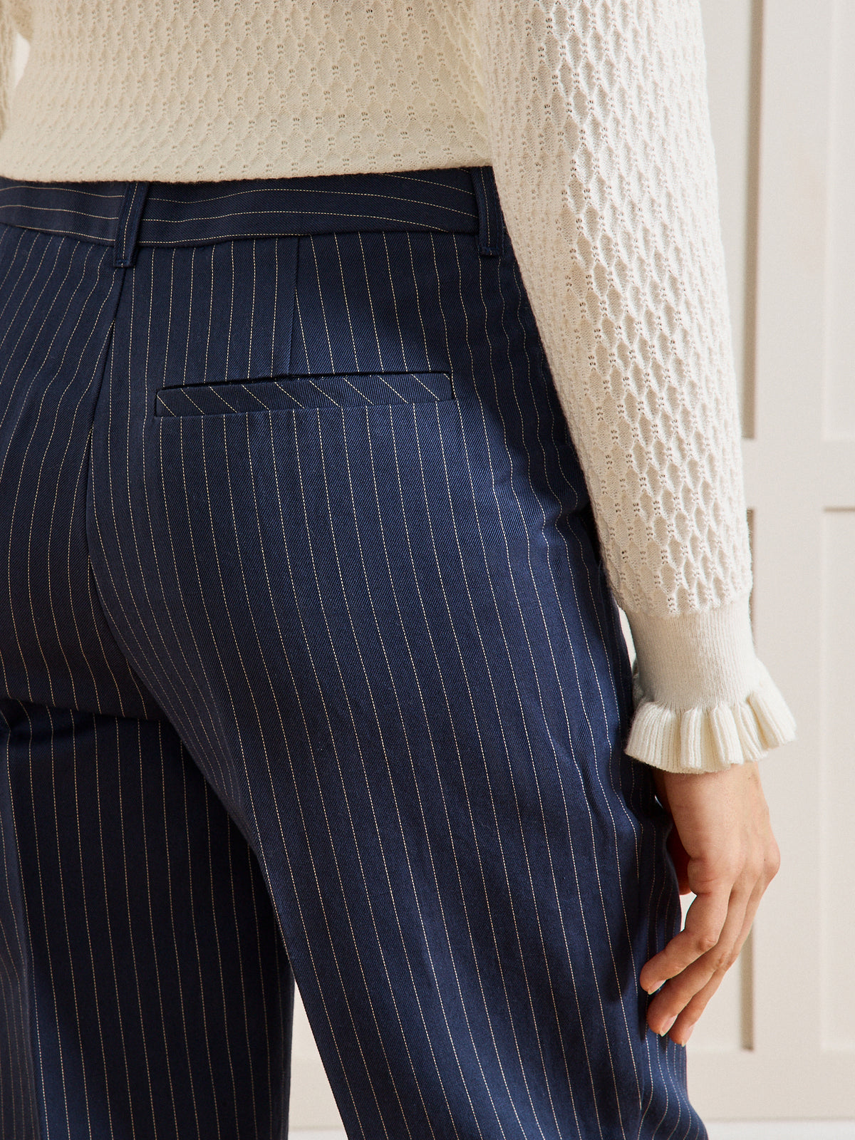 Gerade und gestreifte Hose Joy aus Leinen und Baumwolle